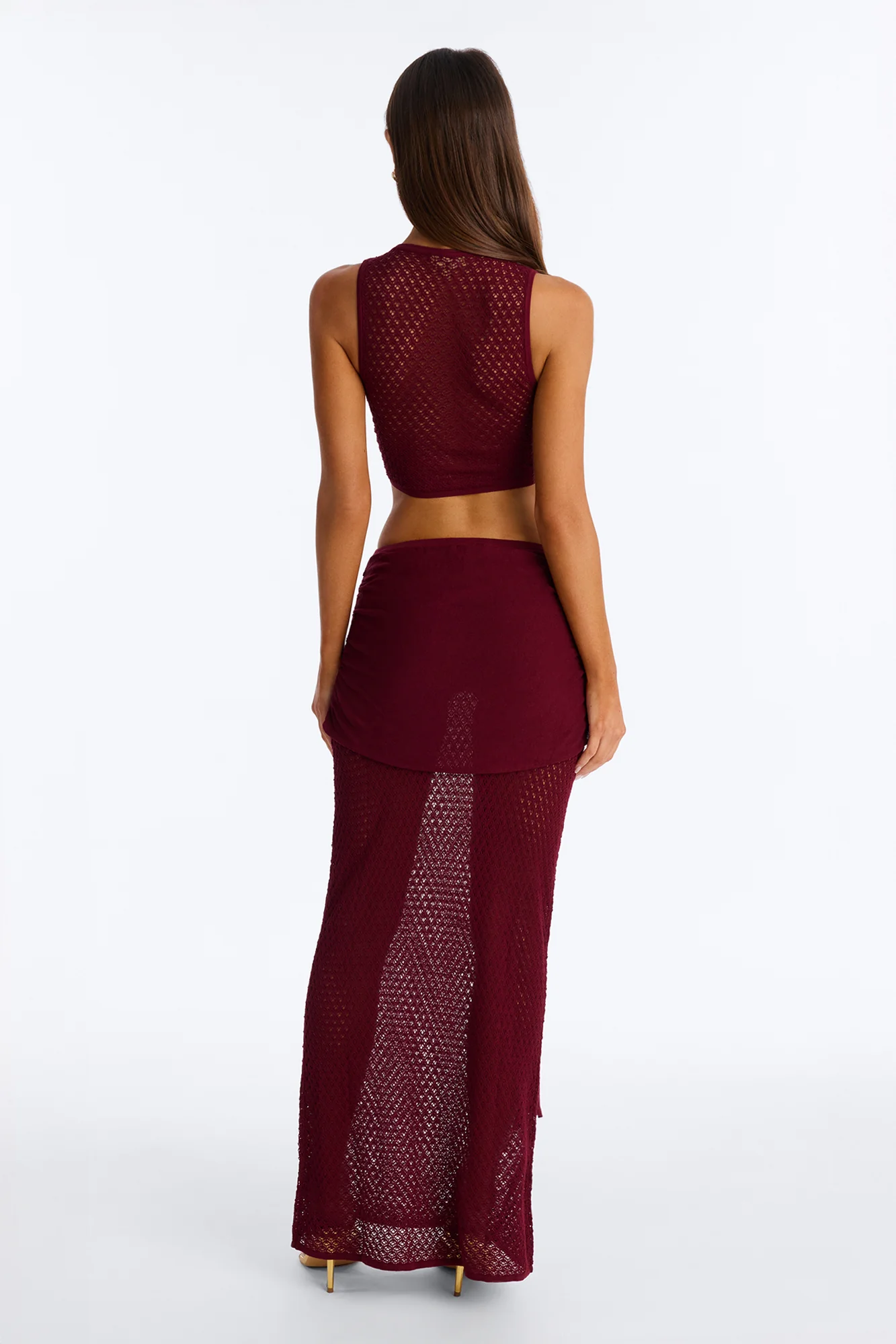 Paloma Crochet Skirt Set - Burgundy - Image 5