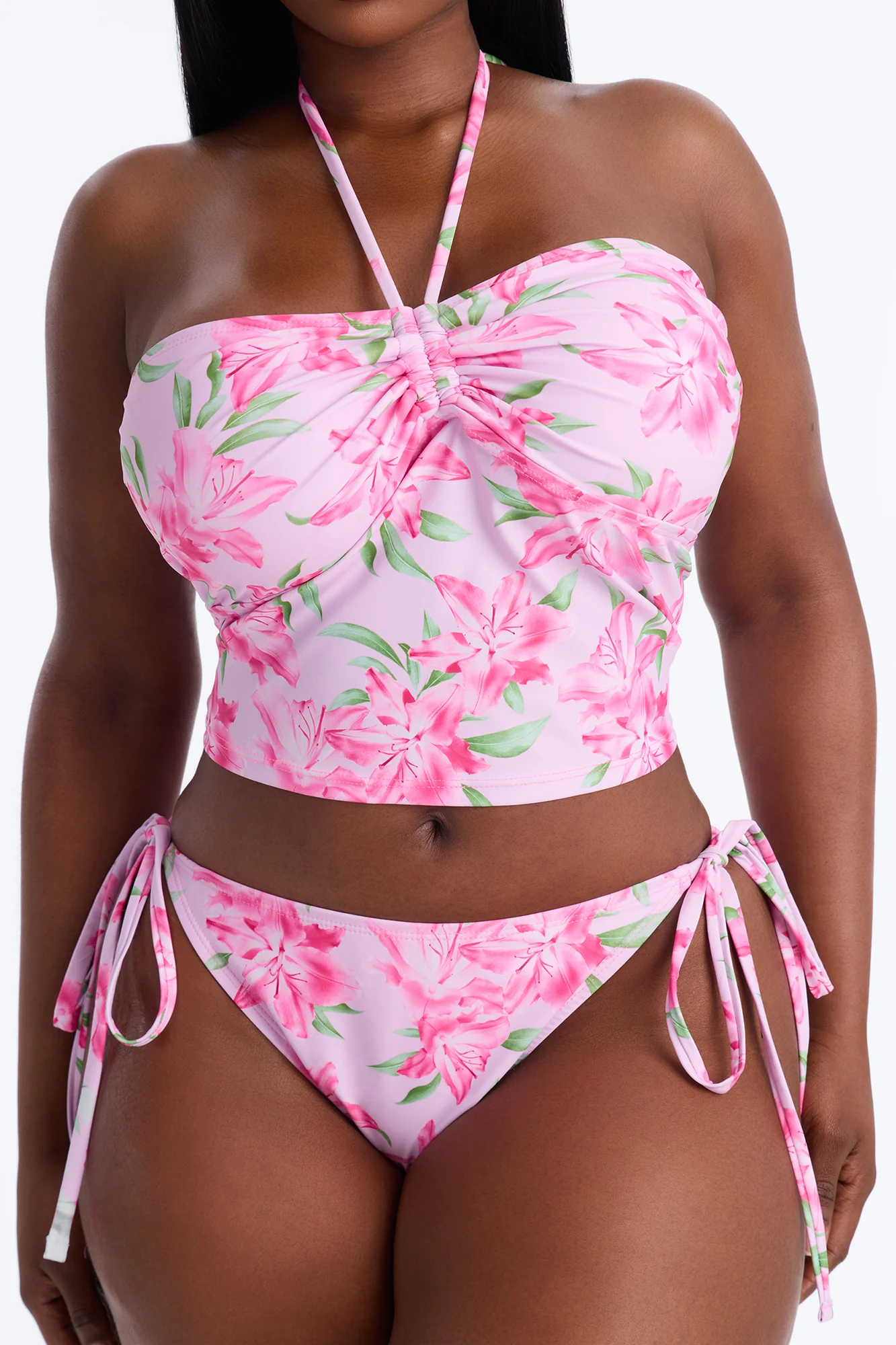 Paloma Floral 2 Piece Bandeau Tankini Bikini Set - Pink/combo - Image 5