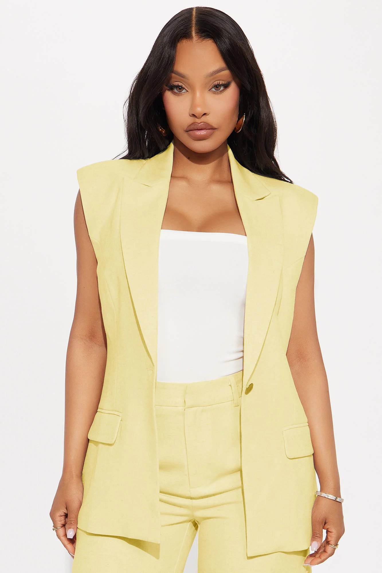 Paloma Linen Vest - Yellow - Image 3