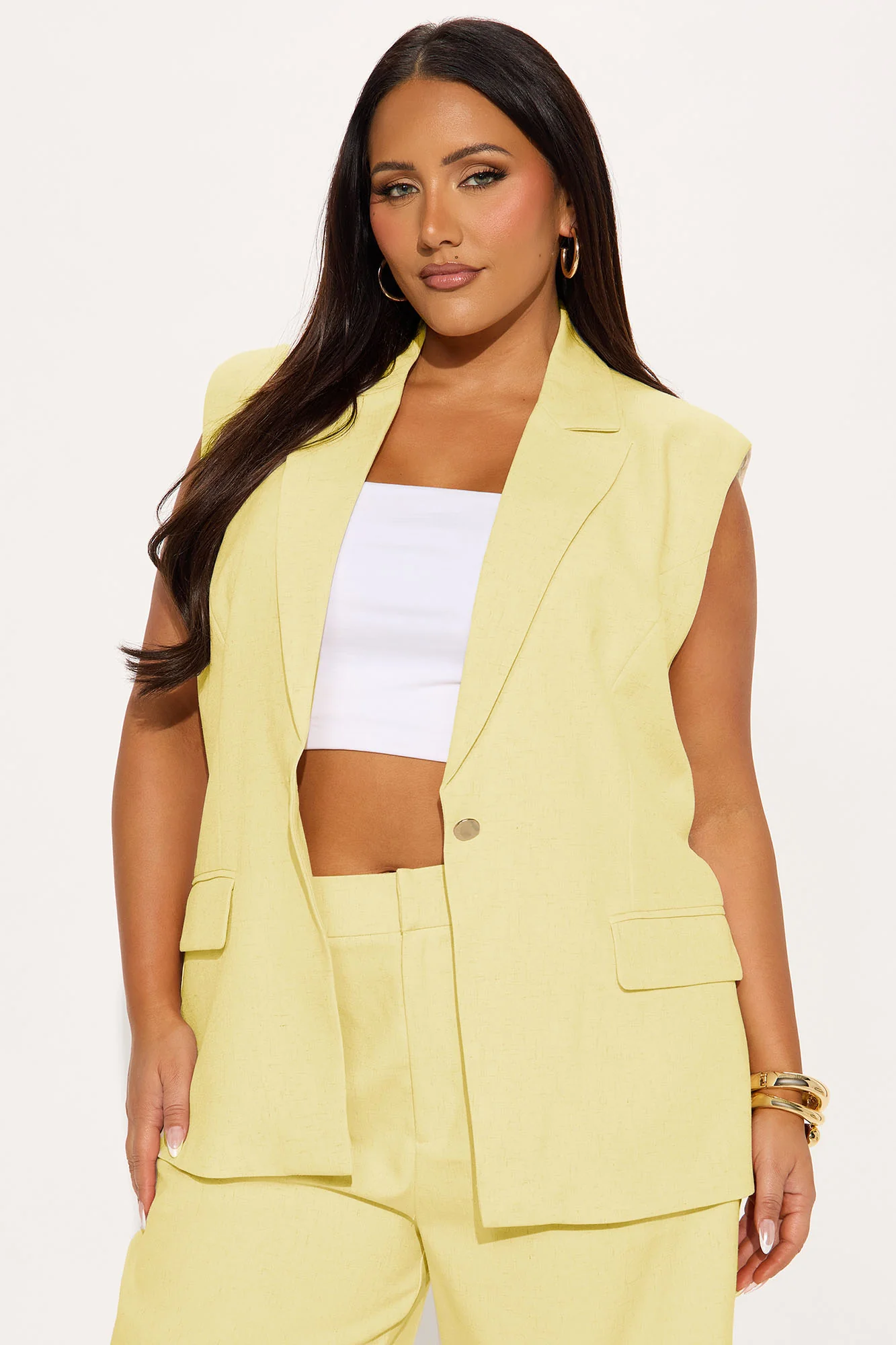 Paloma Linen Vest - Yellow - Image 5