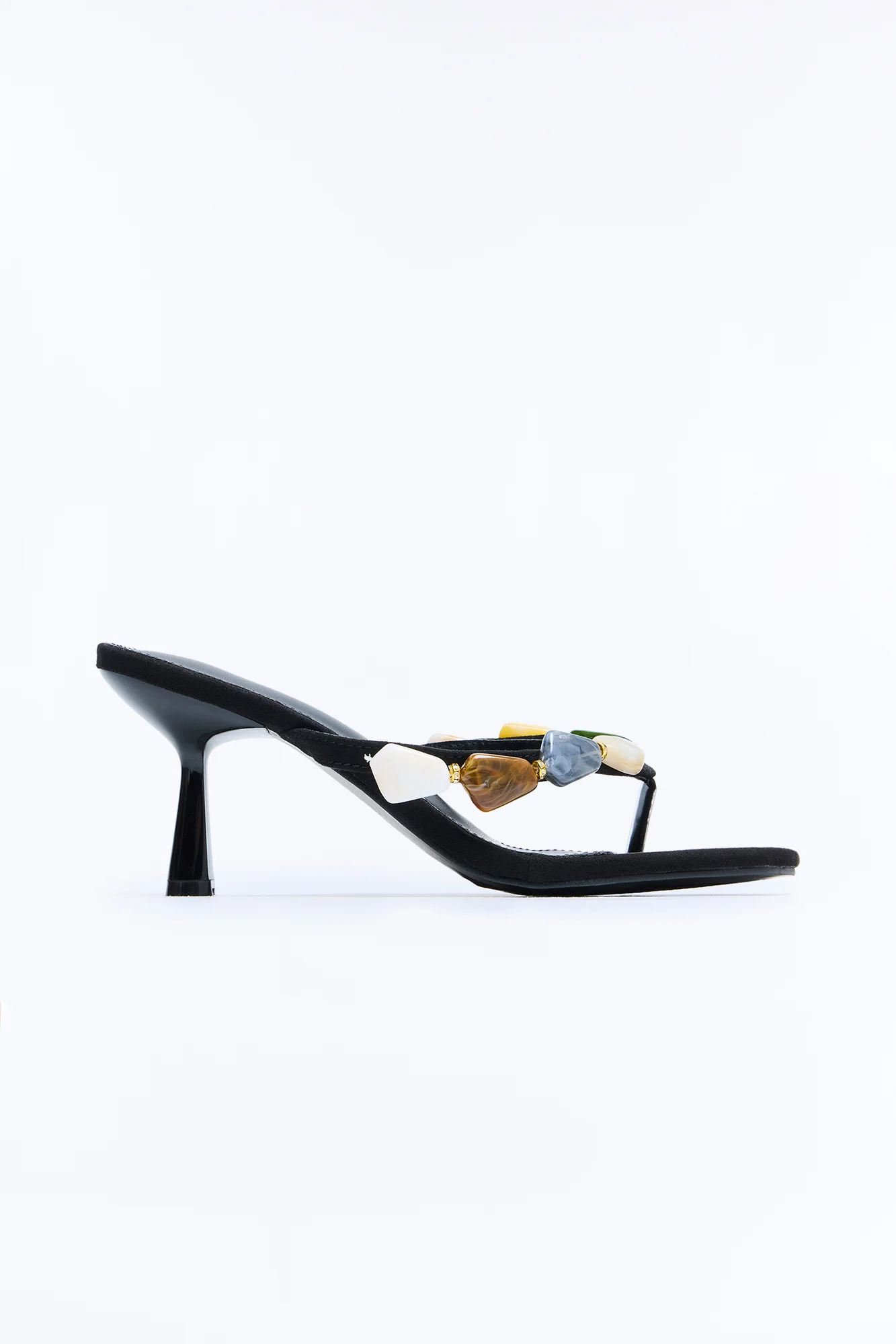 Palora Stone Thong Heels - Black