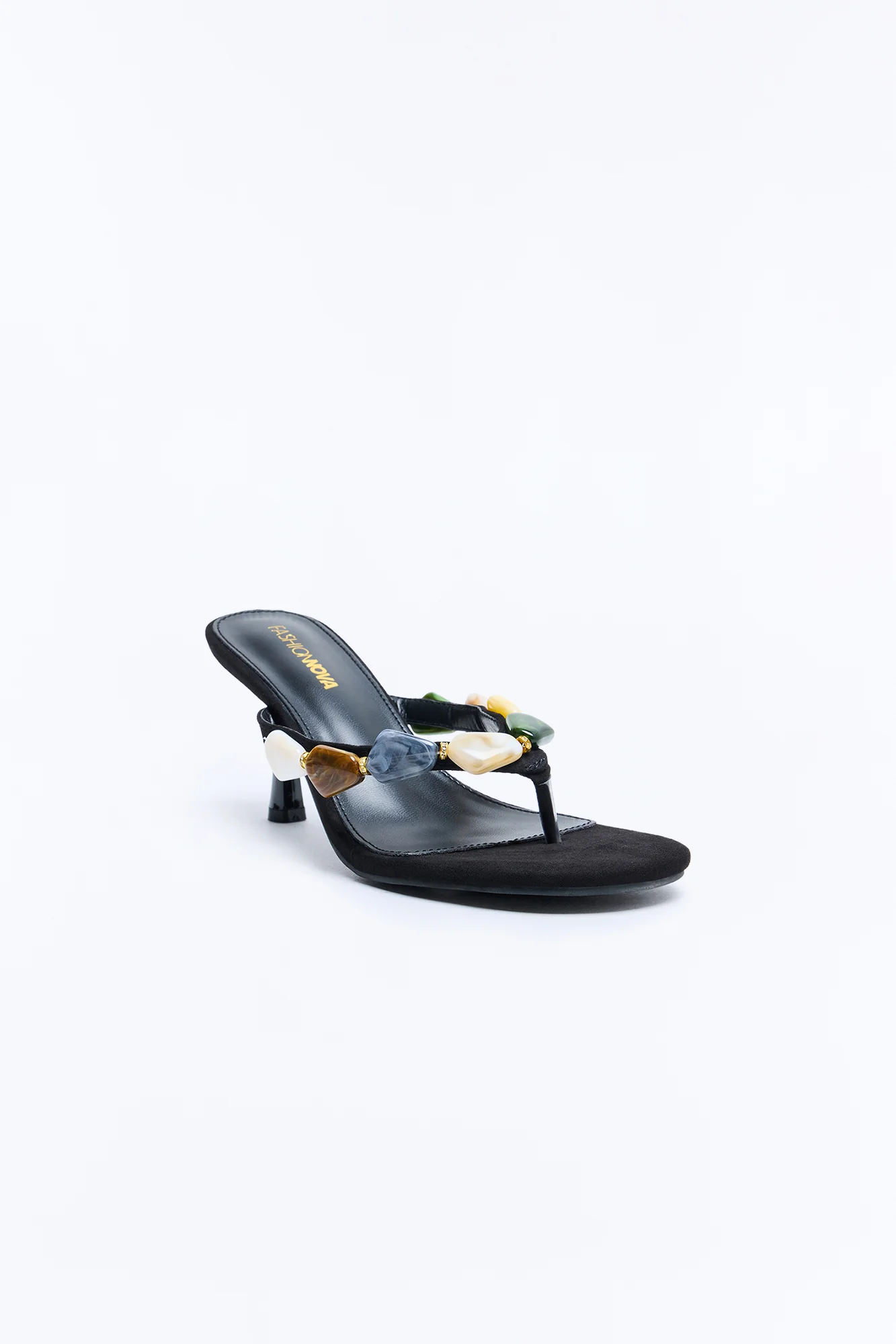 Palora Stone Thong Heels - Black - Image 2