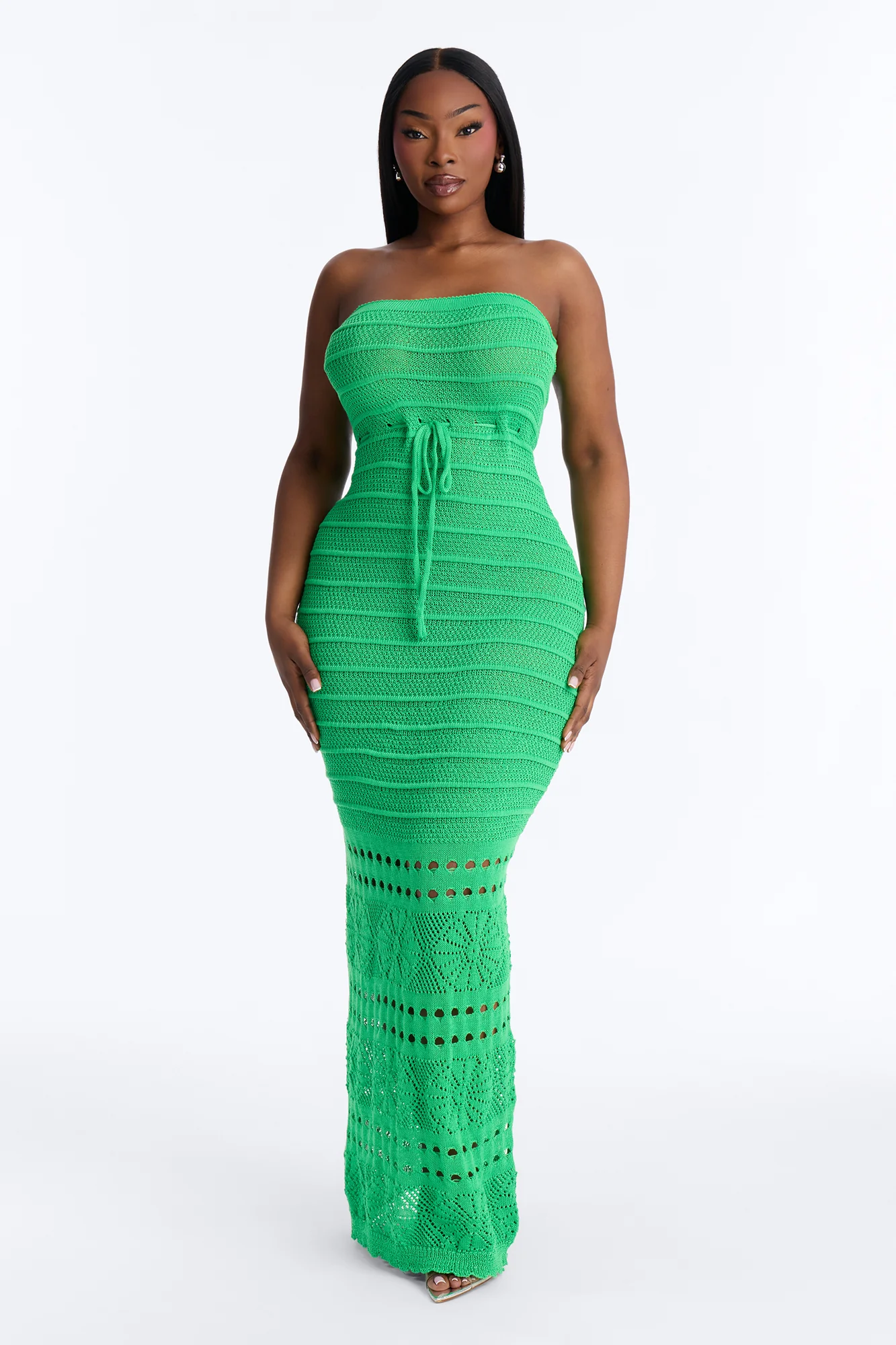 Pam Springs Strapless Crochet Maxi Dress - Kelly Green - Image 5