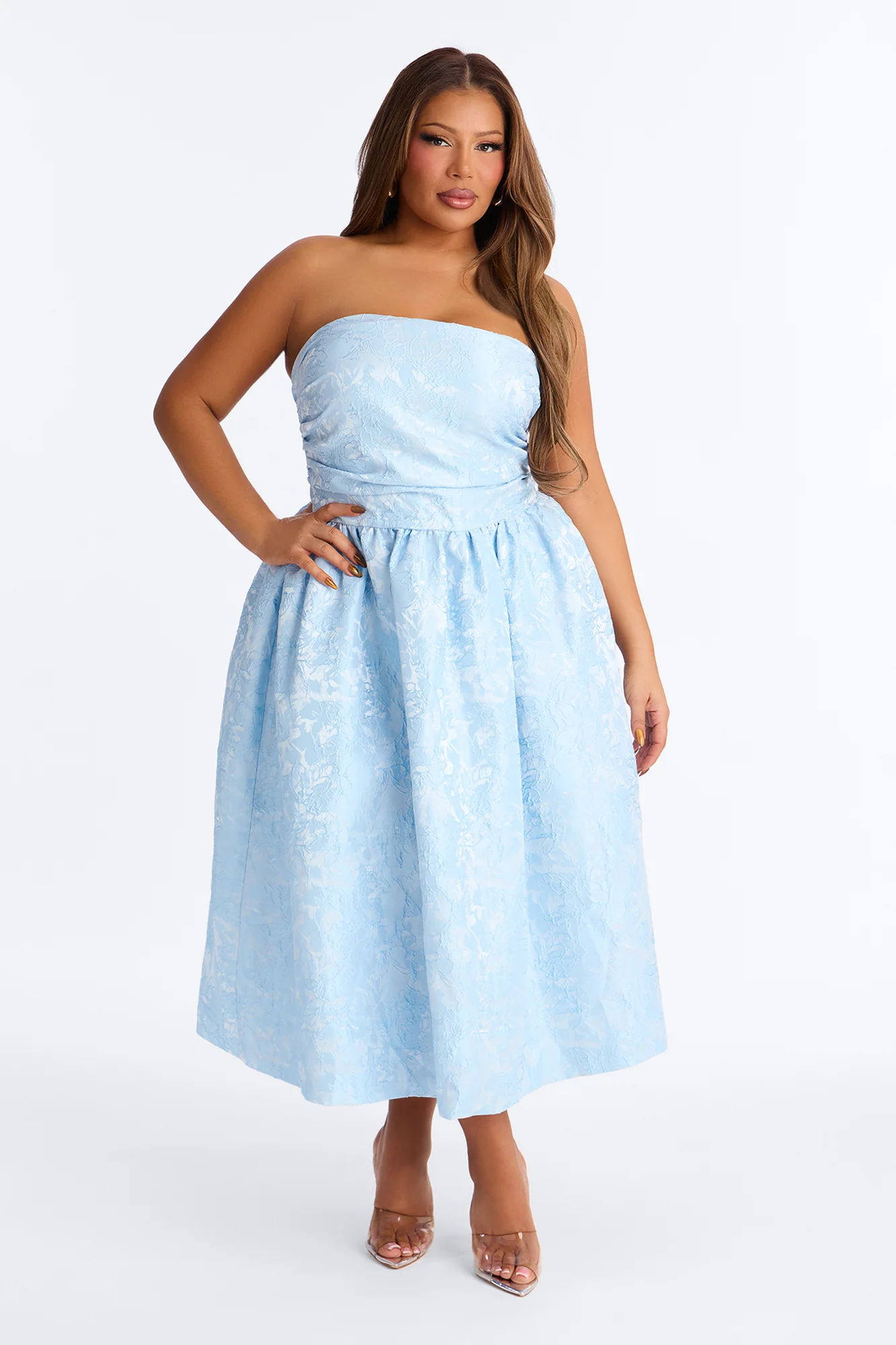 Pamela Floral Jacquard Midi Dress - Blue - Image 5