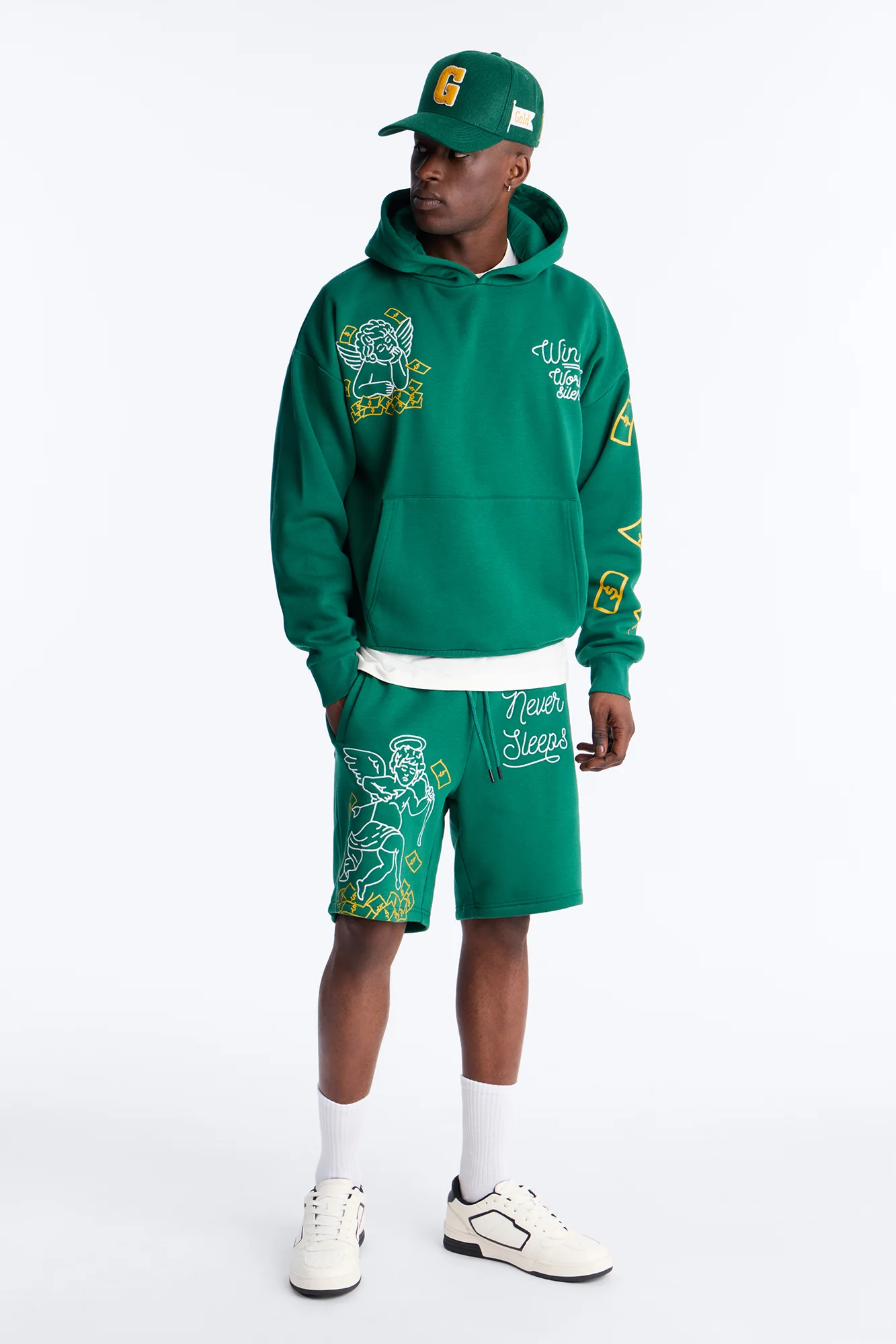 Paper Chasers Chain Stitch Sweatshorts - Green - Image 2