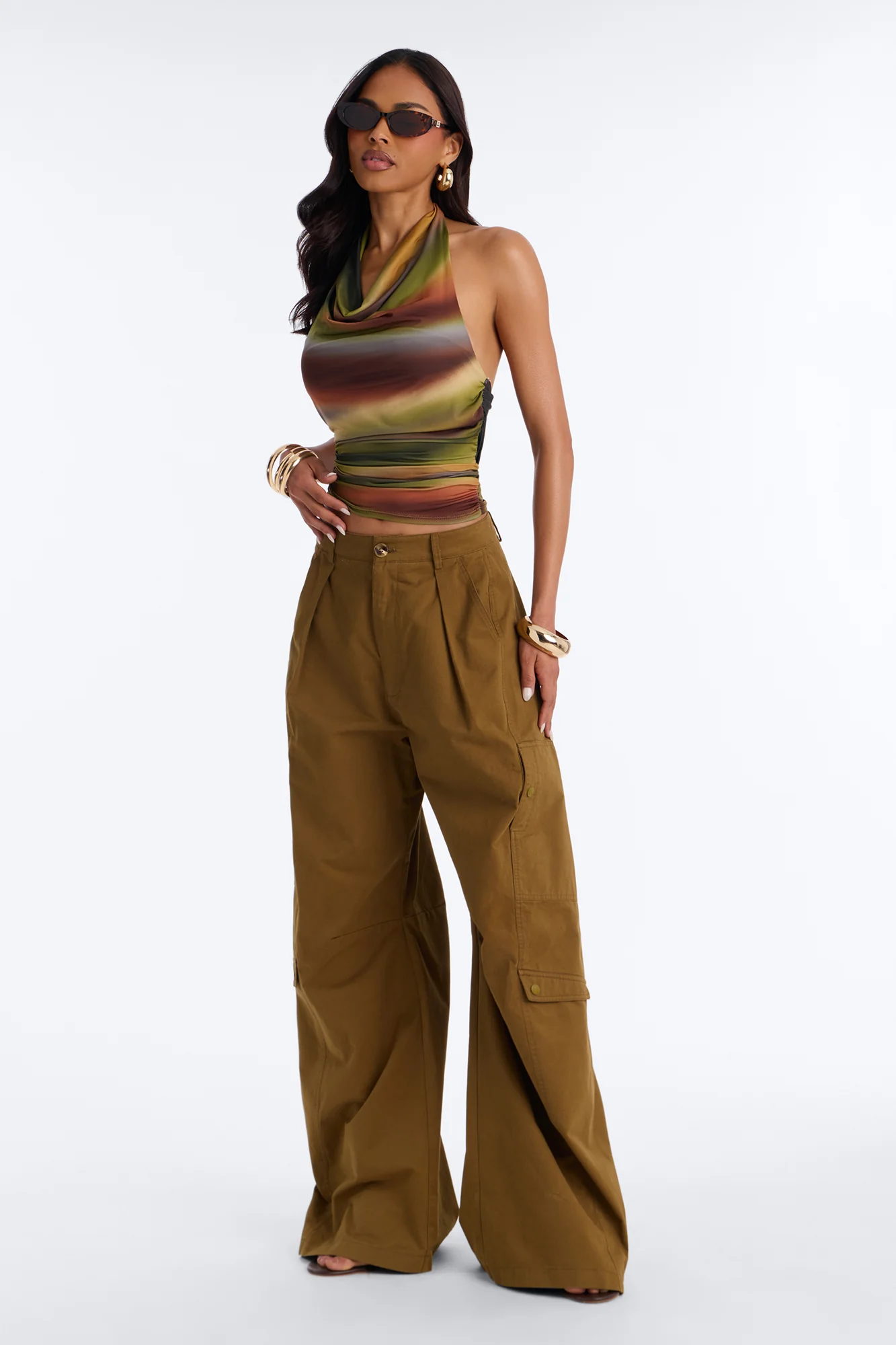 Paradise Dreams Cowl Neck Halter Top - Multi Color - Image 2
