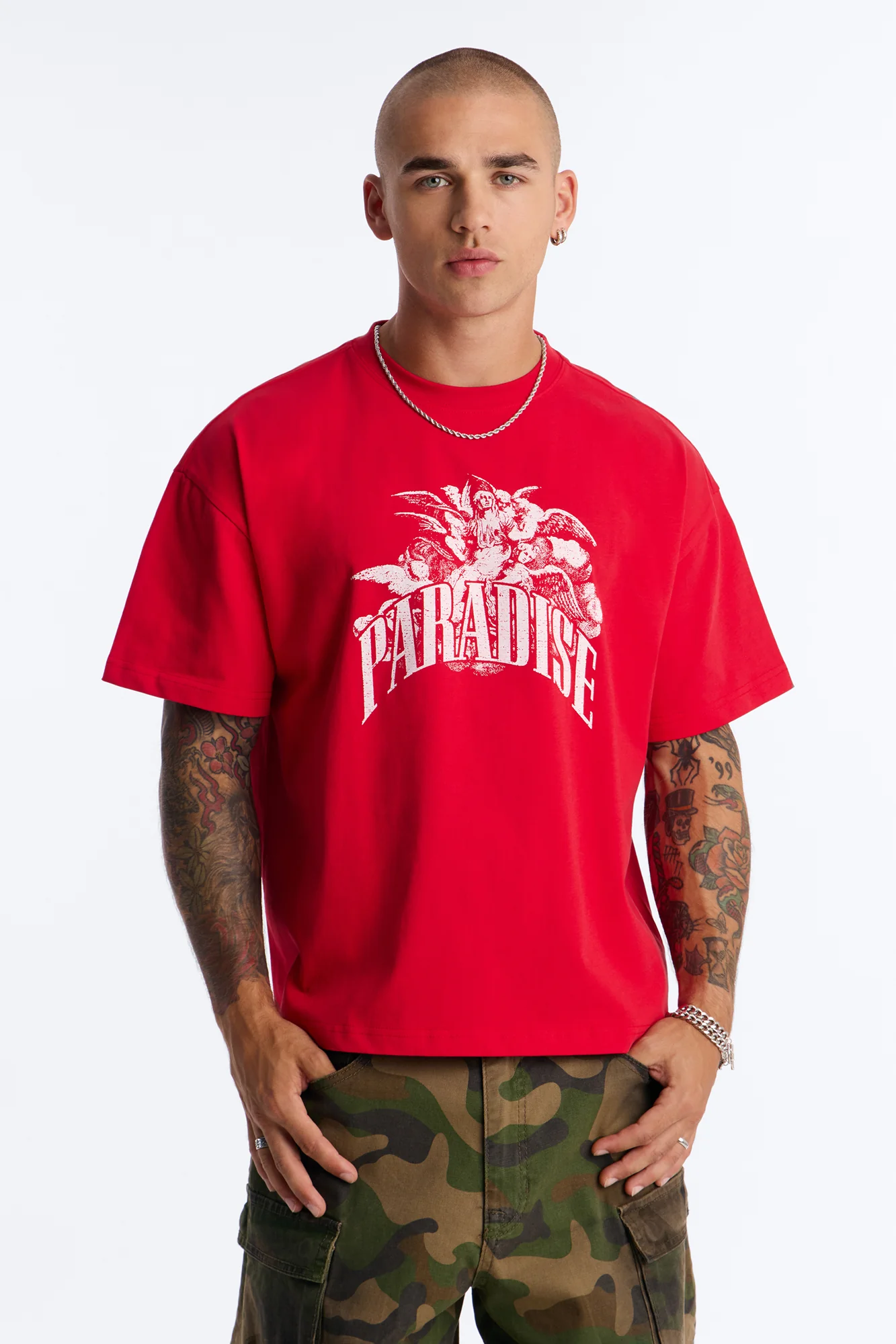 Paradise Flight To Heaven Heavy Weight Oversized Short Sleeve Tee - Red - Image 2