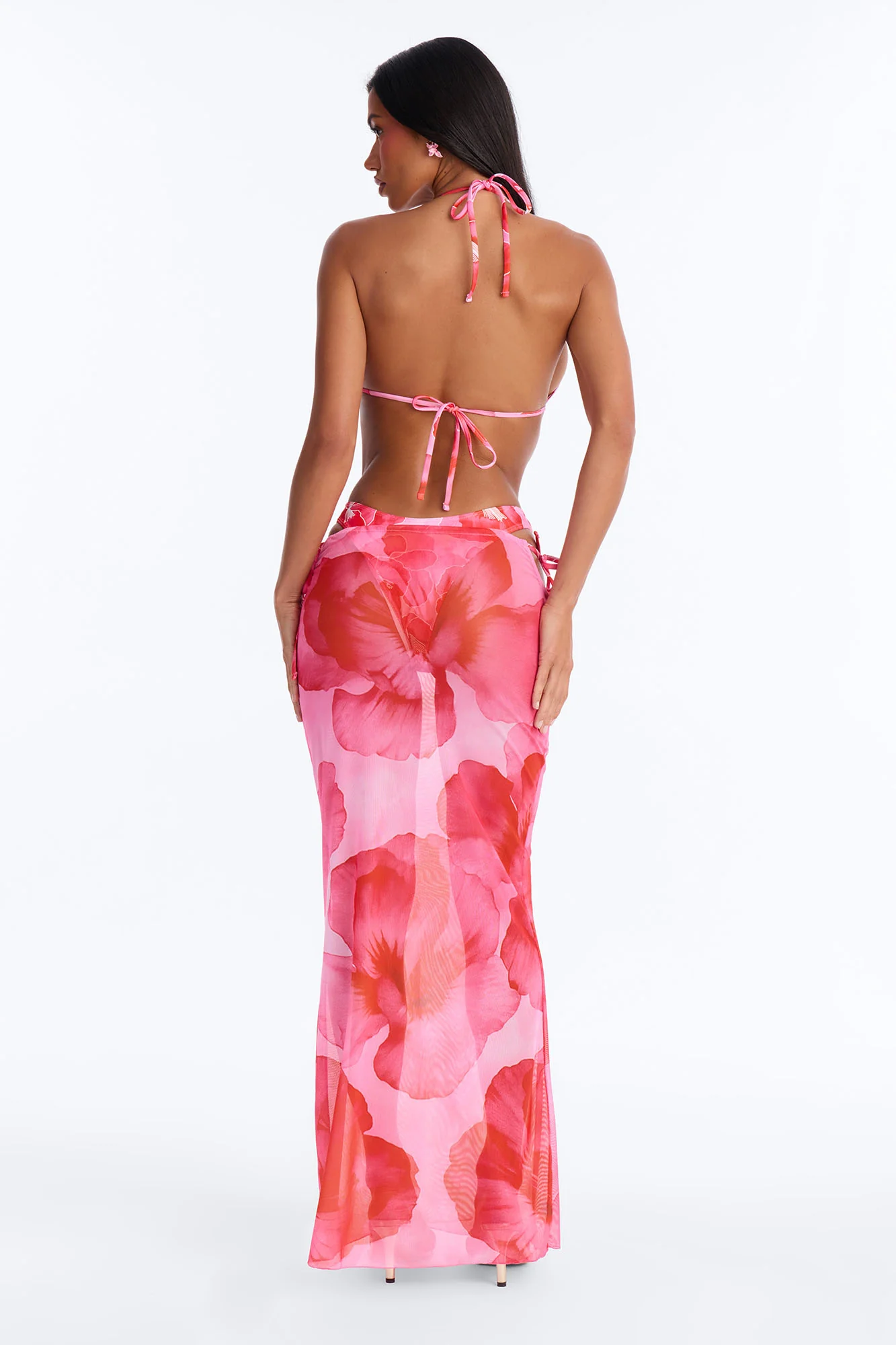 Paradise In Bloom Floral 3 Piece Bikini & Skirt Sunsuit - Pink/combo - Image 4