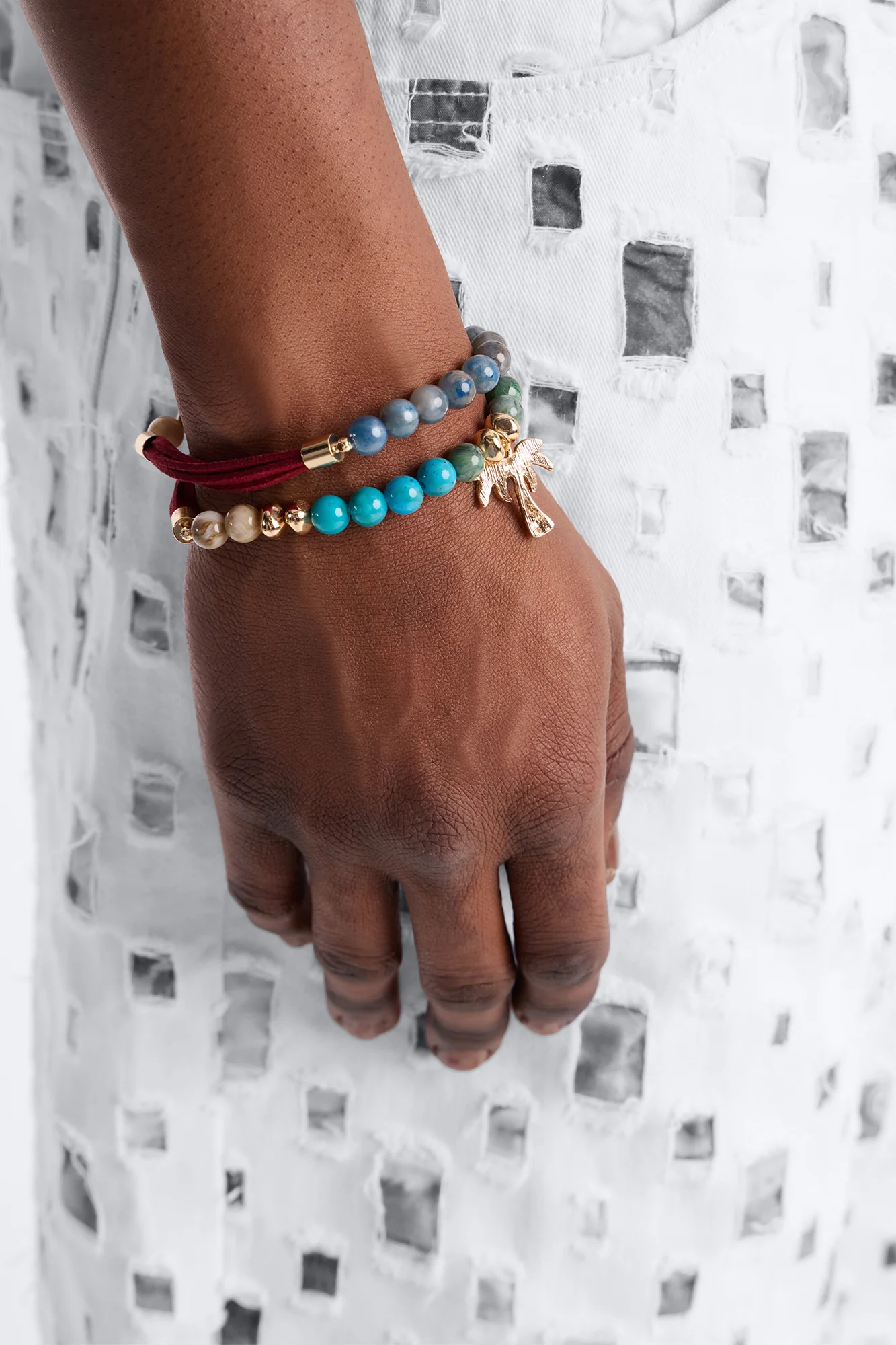 Paradise Mixed Material Bead Bracelet Set - Gold/Multi