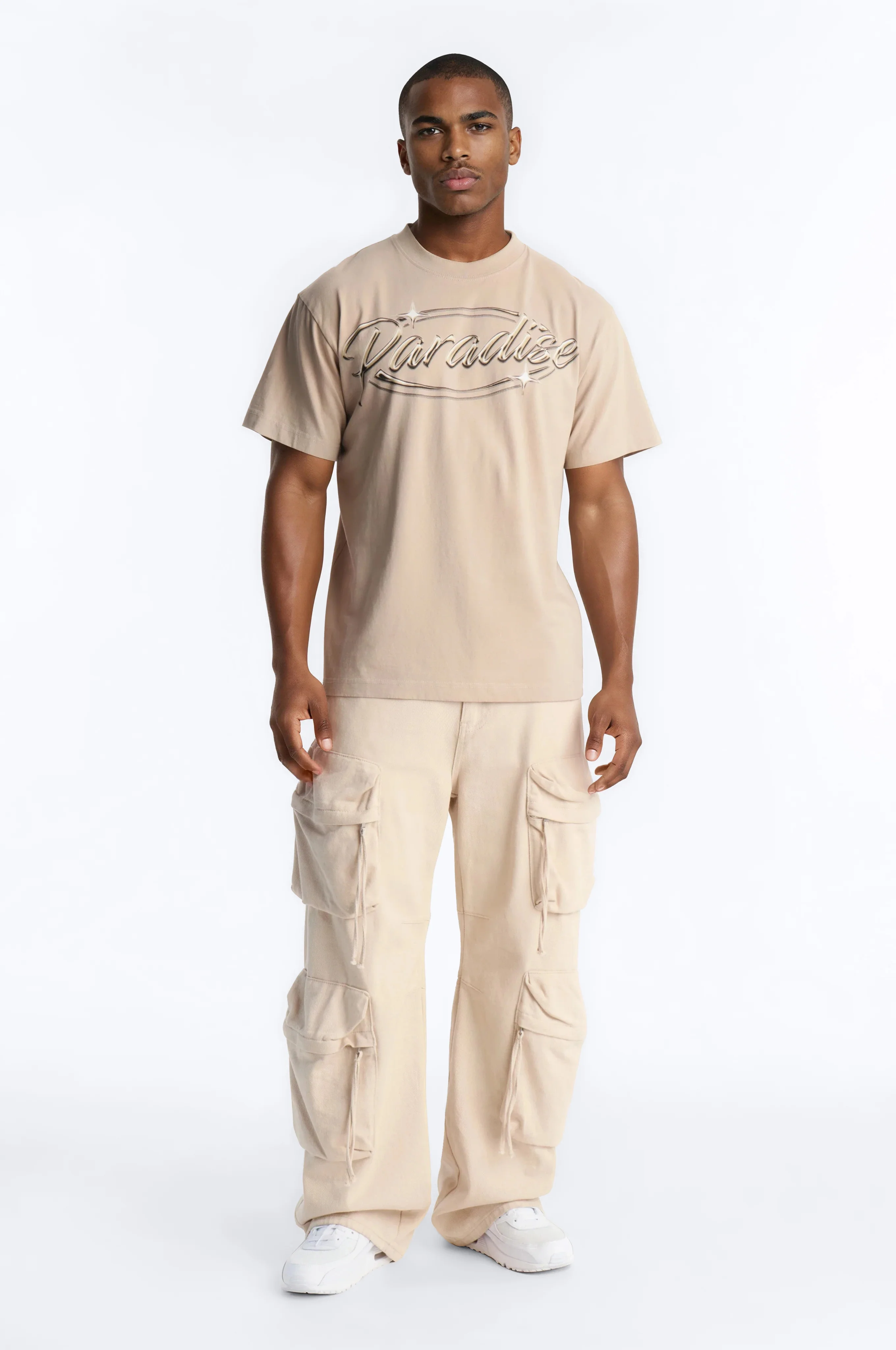 Paradise Oversized Heavy Weight Short Sleeve Tee - Tan - Image 2