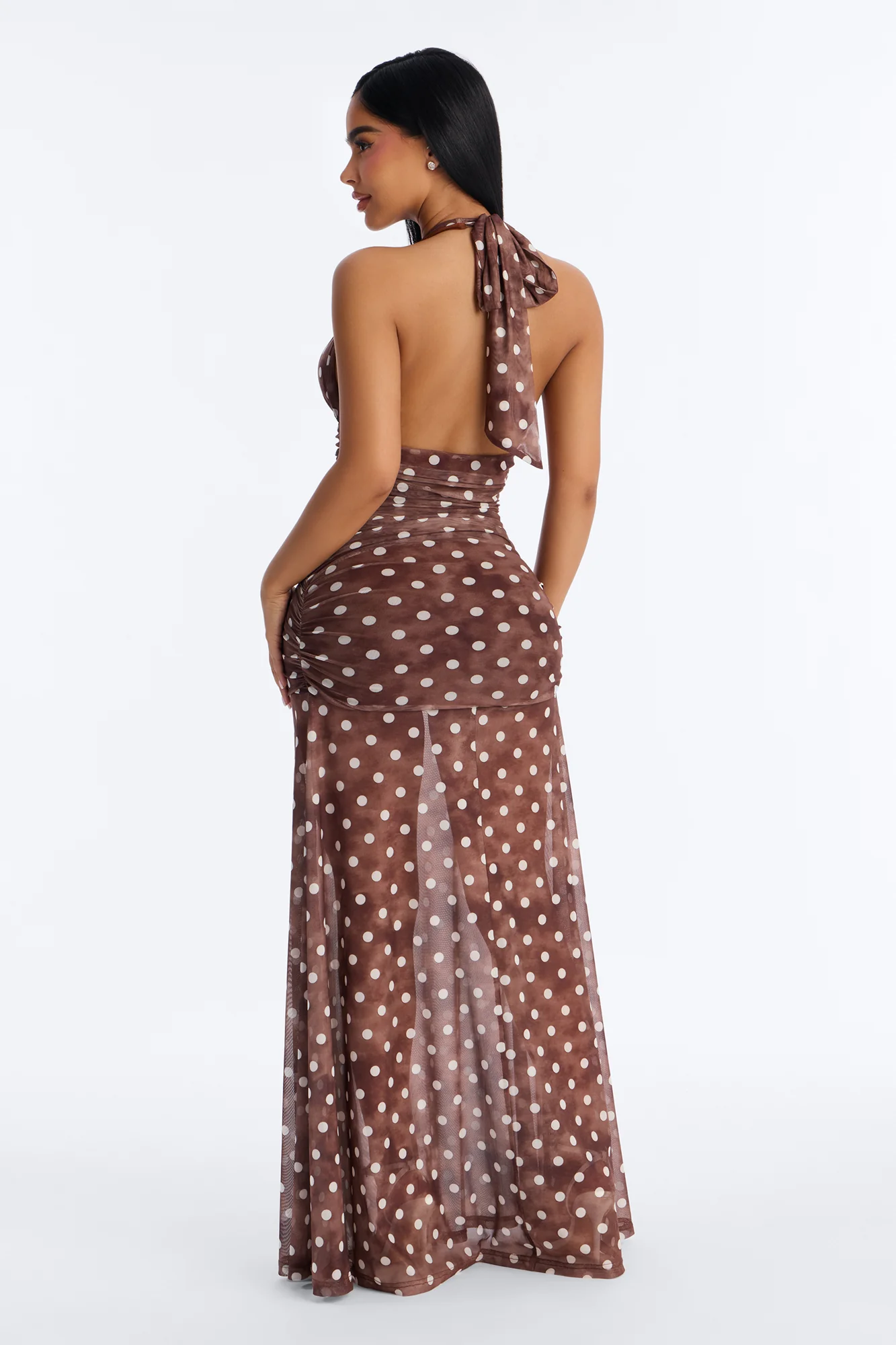 Parisa Polka Dot Mesh Maxi Dress - Chocolate - Image 4