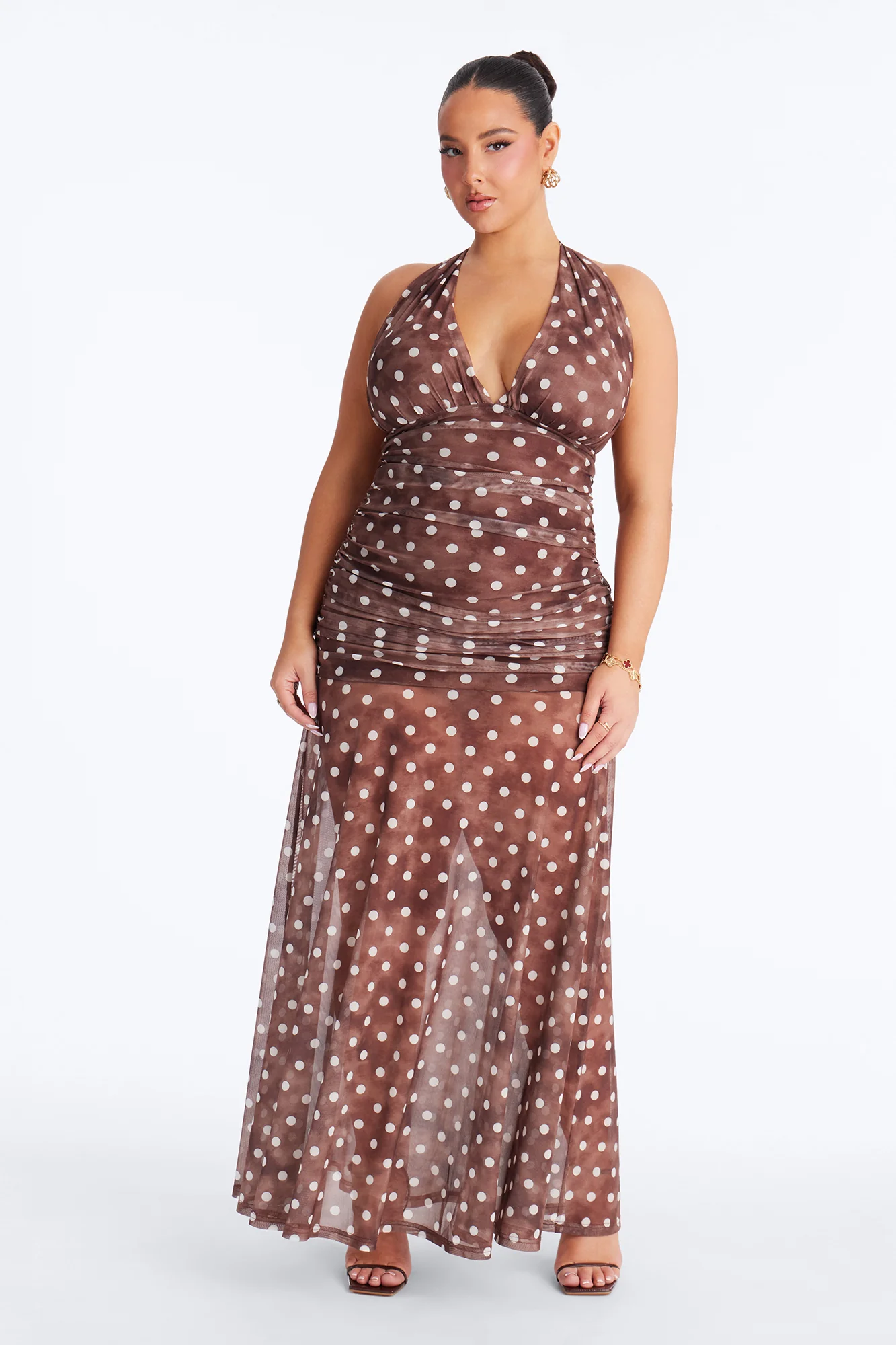 Parisa Polka Dot Mesh Maxi Dress - Chocolate - Image 5