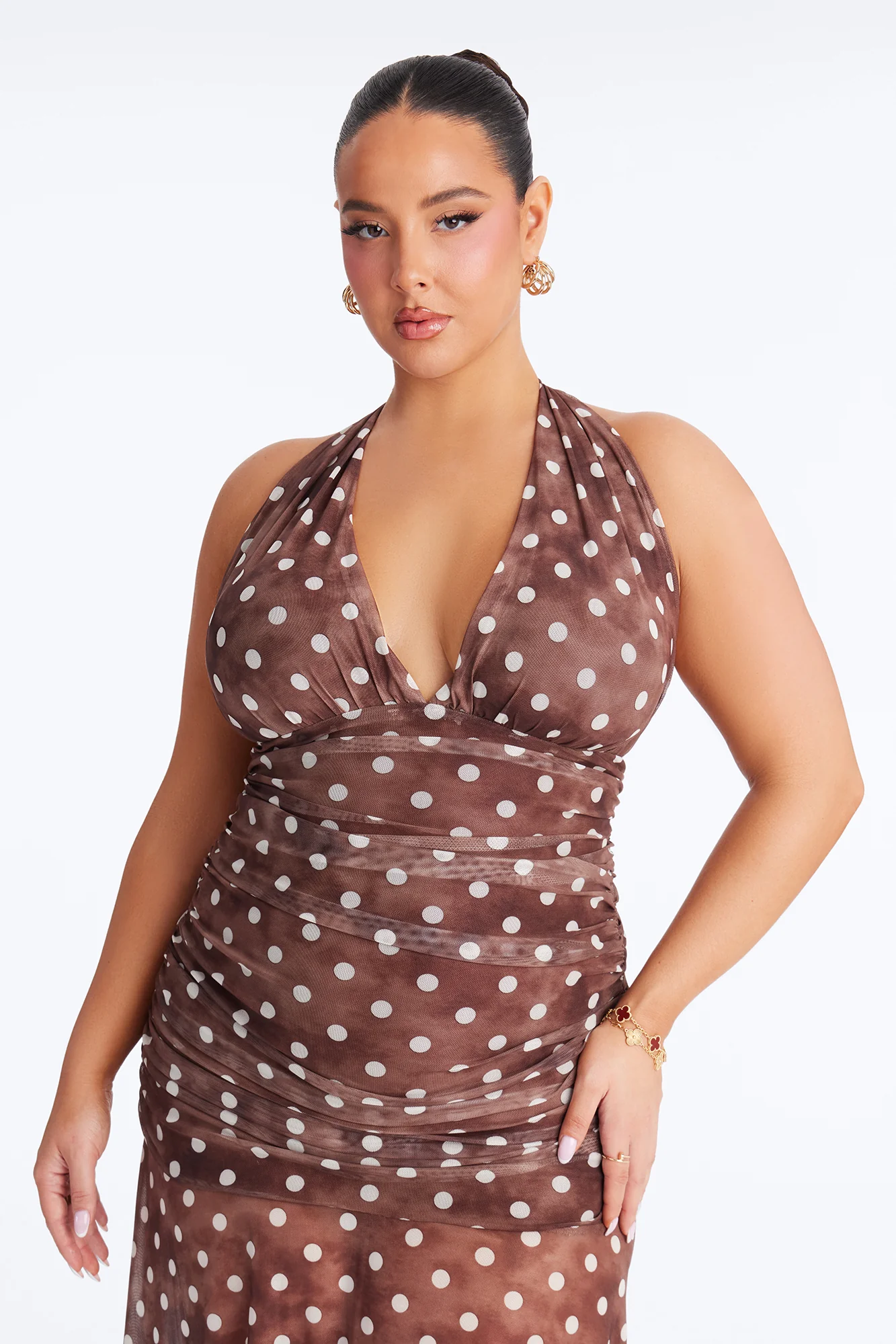Parisa Polka Dot Mesh Maxi Dress - Chocolate - Image 6