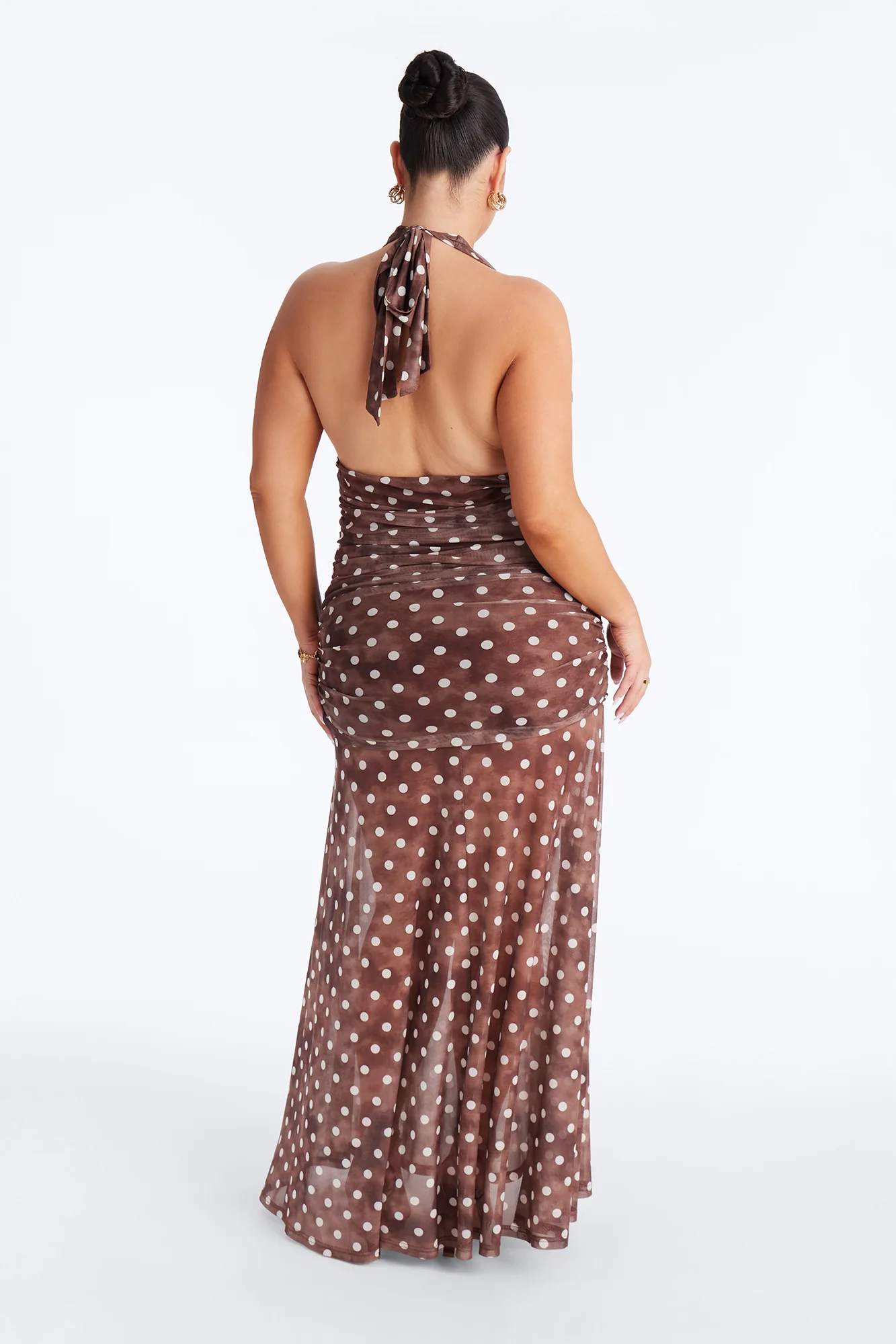 Parisa Polka Dot Mesh Maxi Dress - Chocolate - Image 8