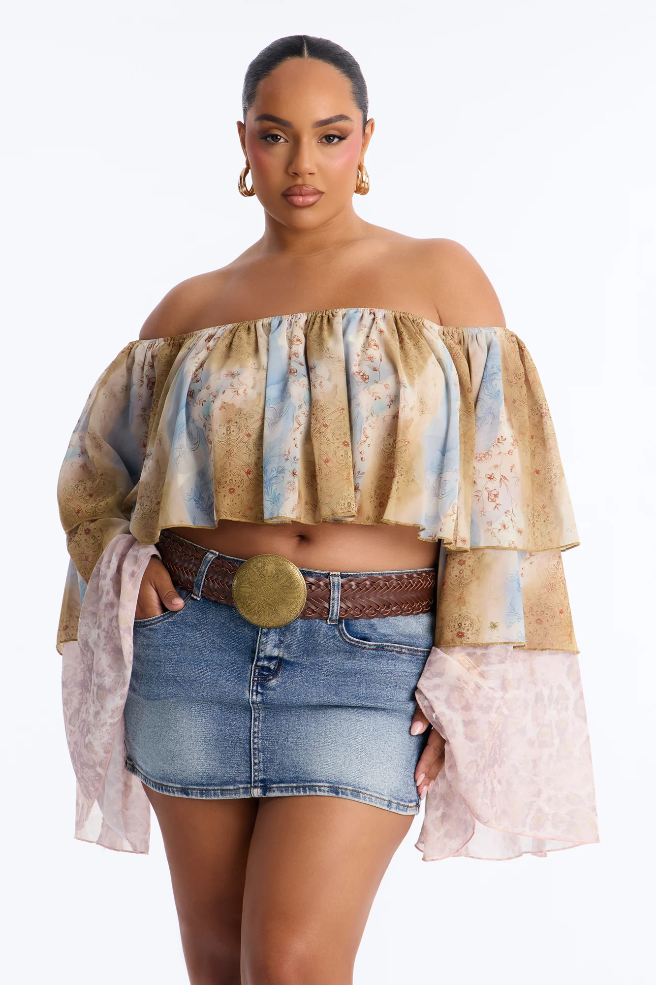 Part of The Job Ruffle Off Shoulder Chiffon Top - Multi Color - Image 5