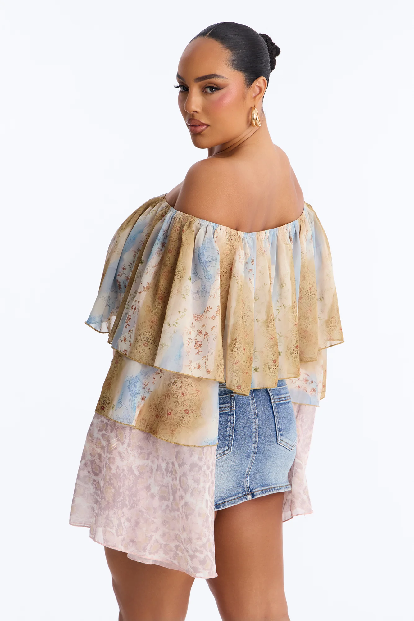 Part of The Job Ruffle Off Shoulder Chiffon Top - Multi Color - Image 8