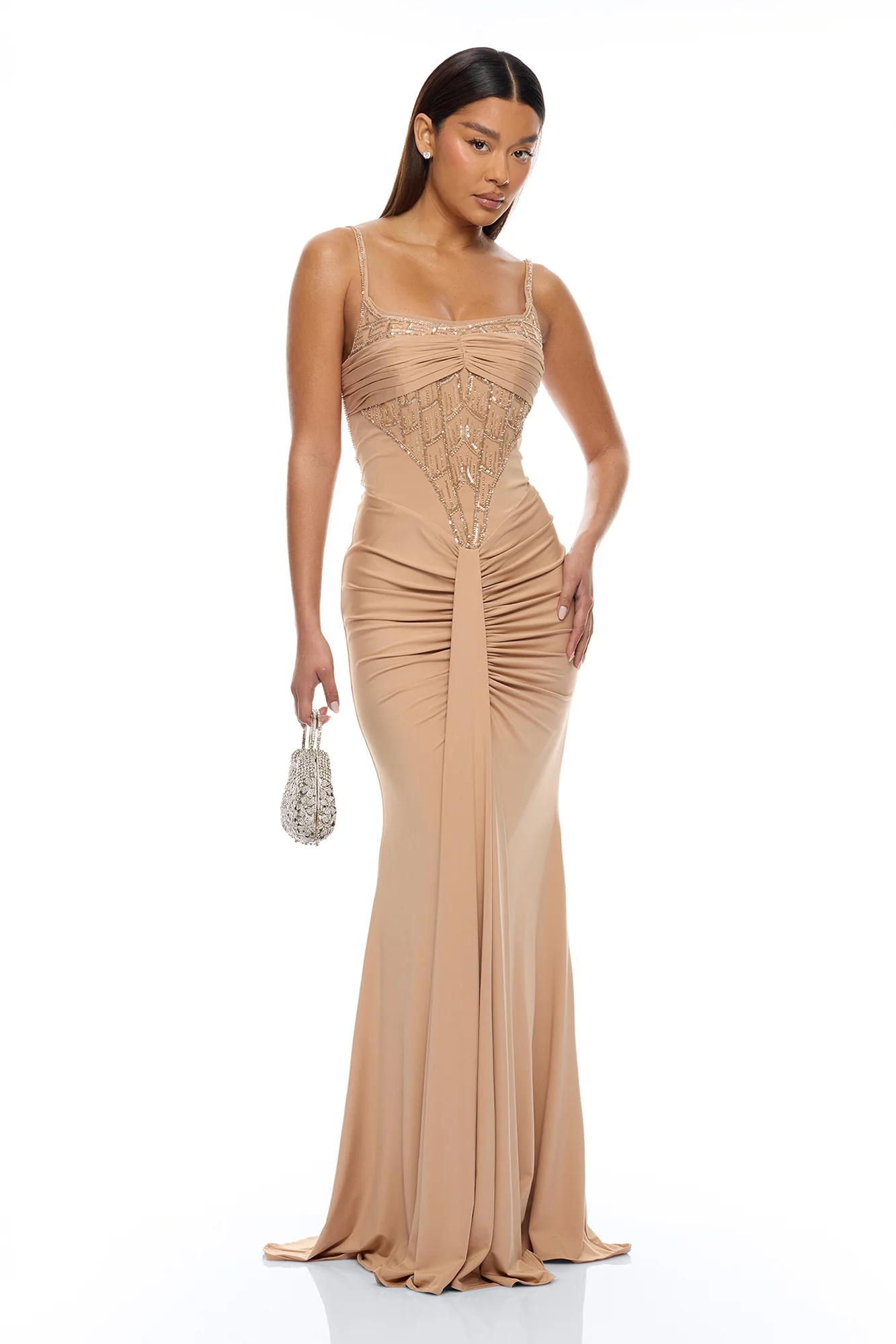 Party All Night Embellished Maxi Dress - Nude