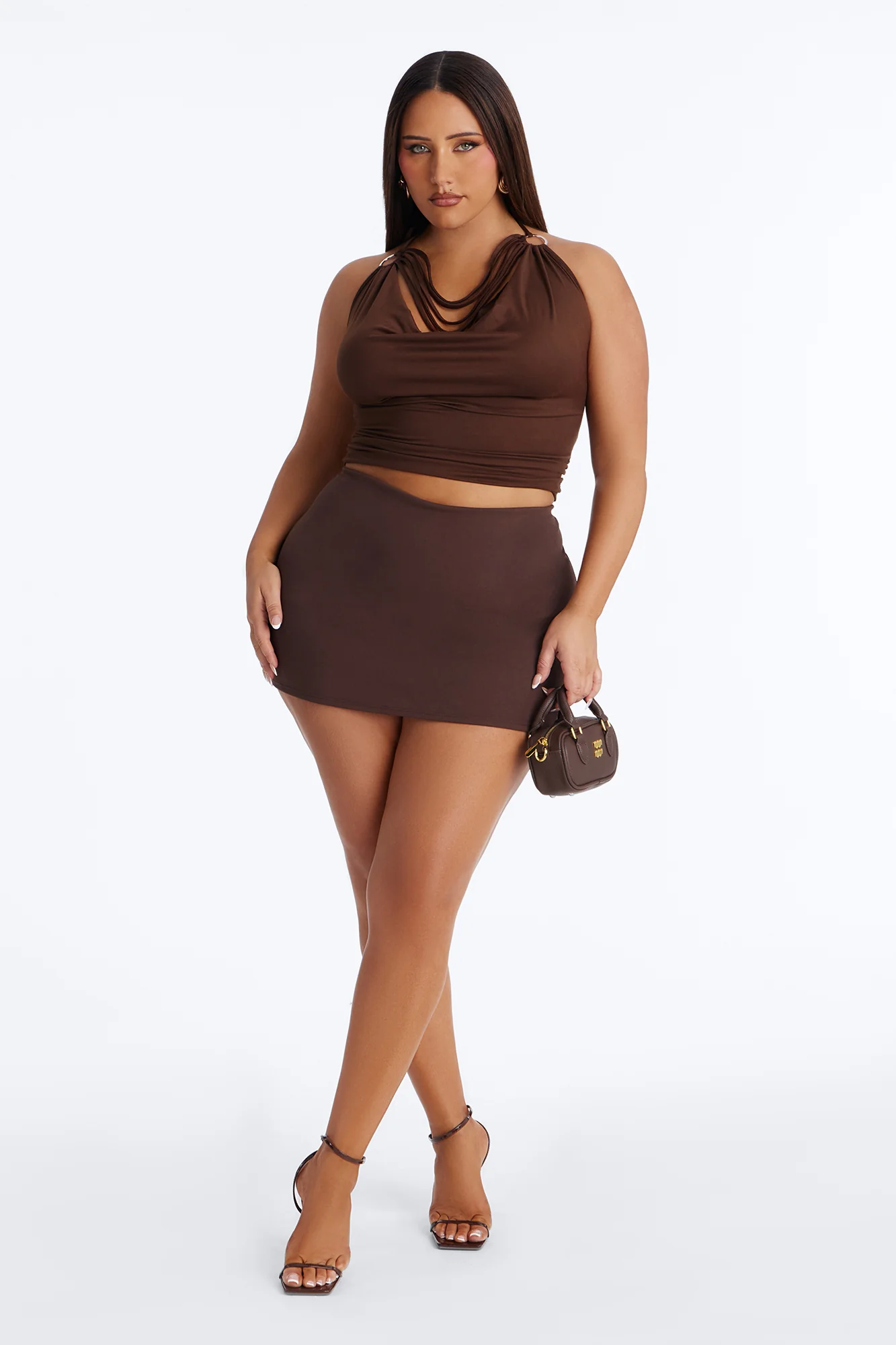 Party All Night Fringe Cowl Neck Halter Top - Chocolate - Image 6