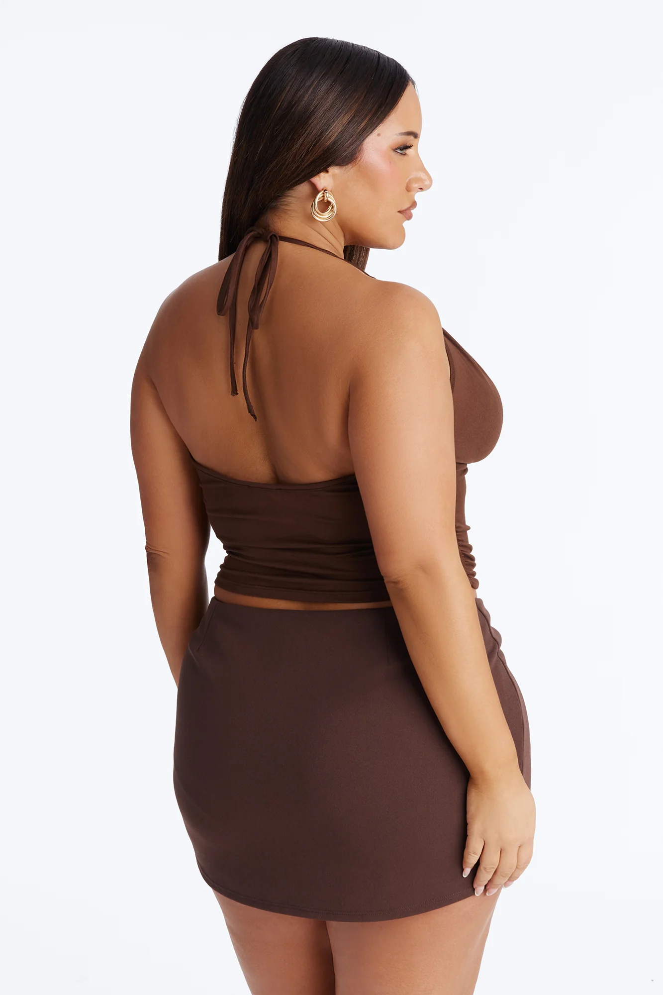 Party All Night Fringe Cowl Neck Halter Top - Chocolate - Image 8