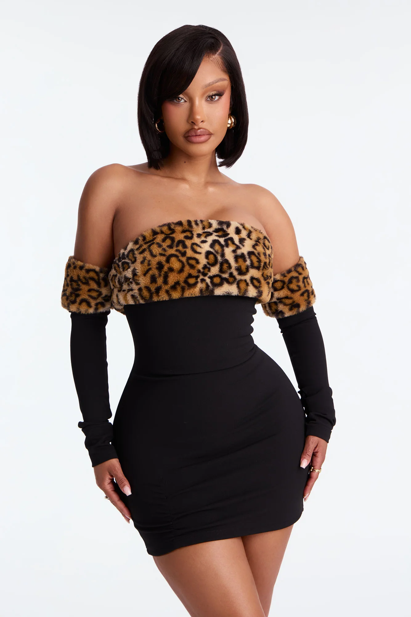 Party Animal Fur Trim Mini Dress - Black