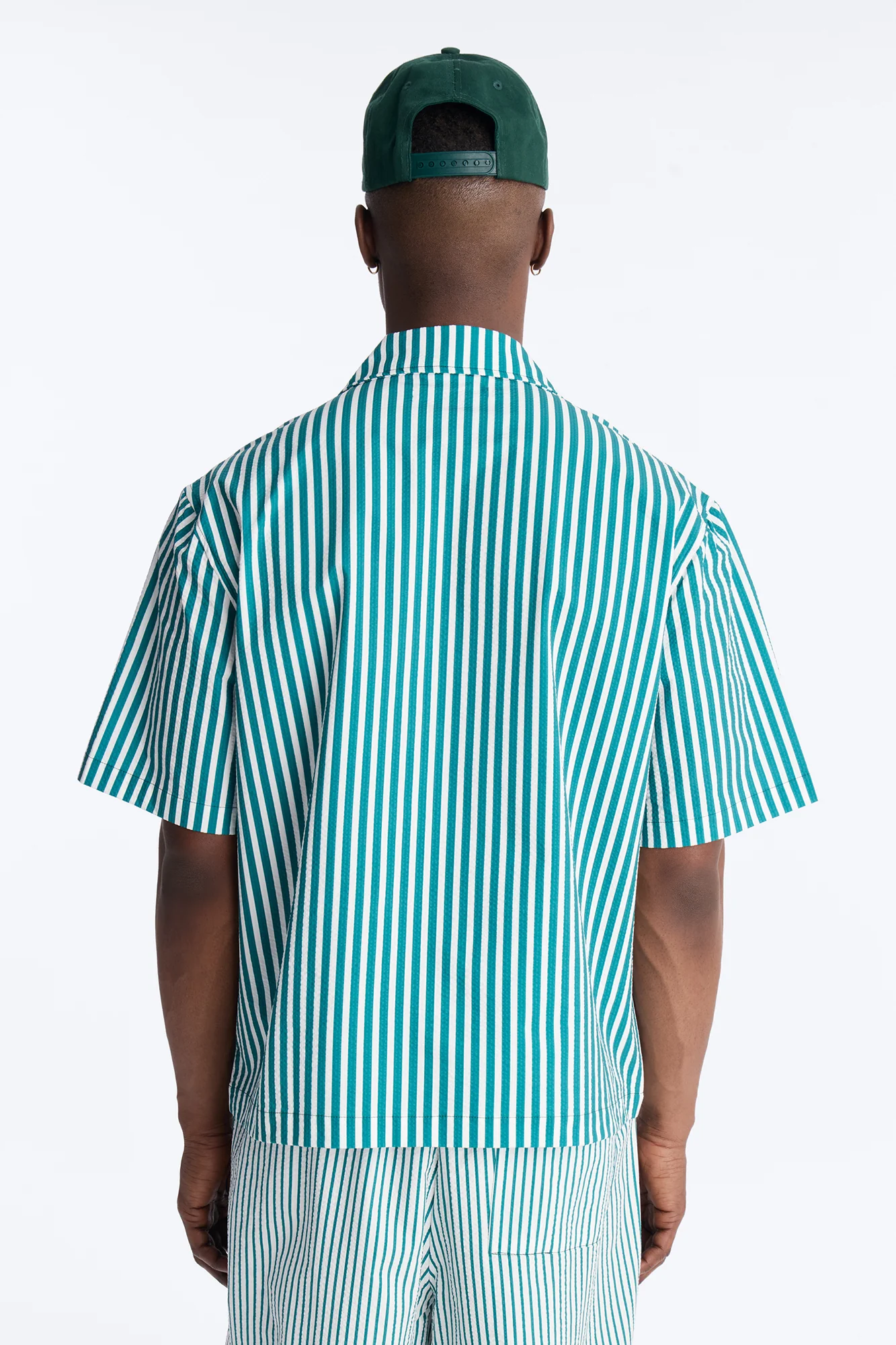 Passion Stripe Seersucker Cuban Button Up Shirt - Green - Image 3