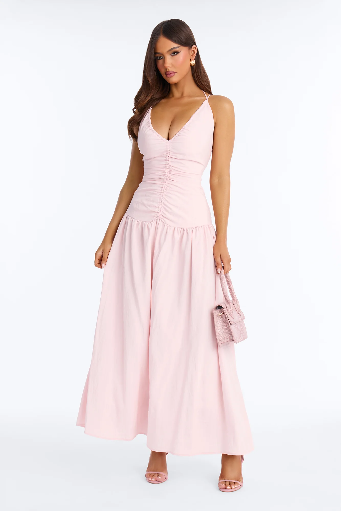 Pastel Hearts Drop Waist Maxi Dress - Light Pink