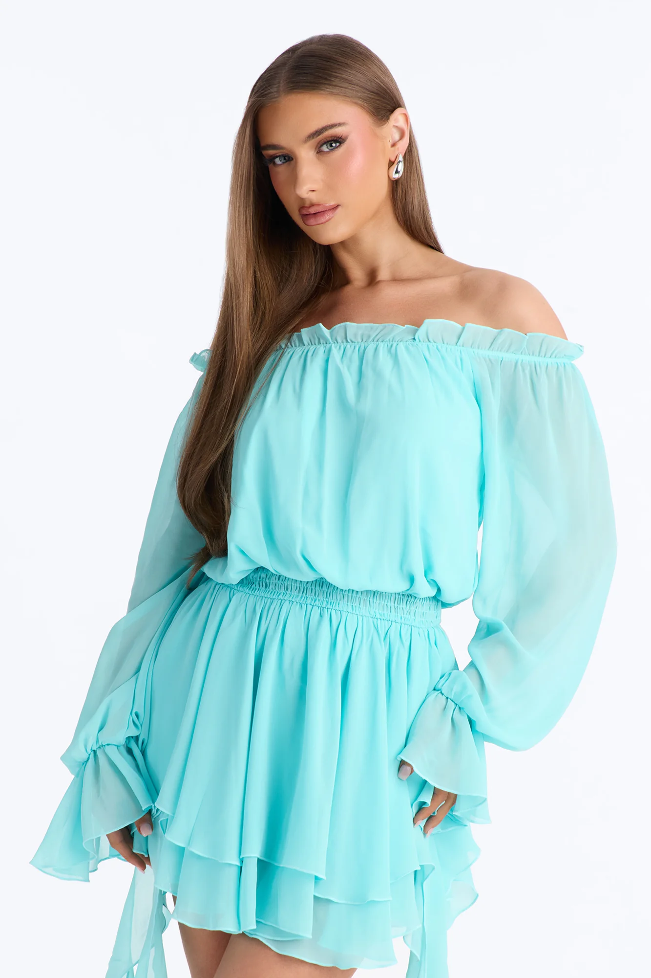 Paulina Ruffle Chiffon Mini Dress - Blue - Image 2