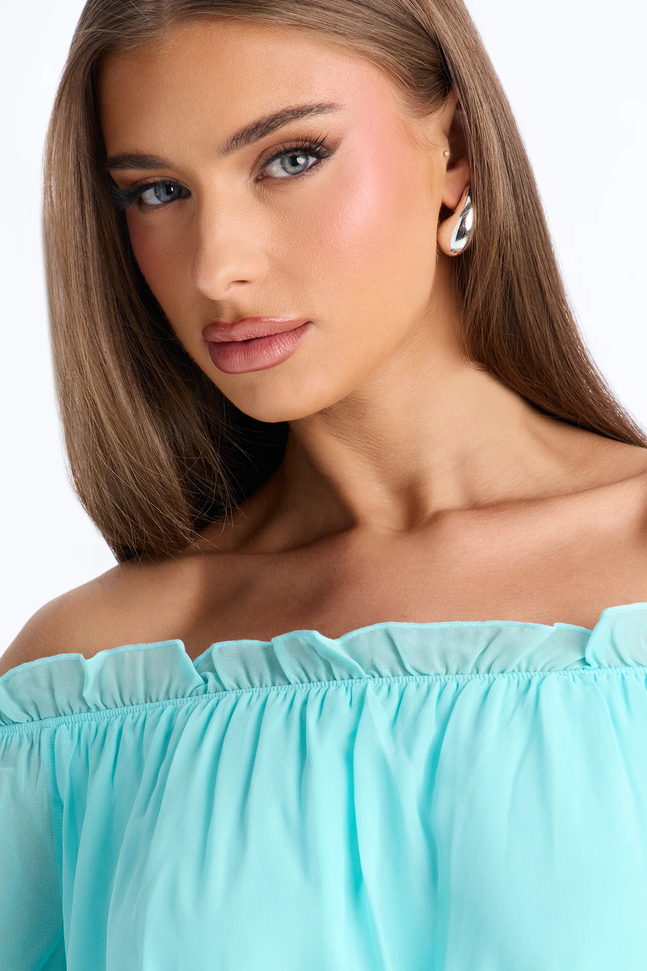 Paulina Ruffle Chiffon Mini Dress - Blue - Image 3