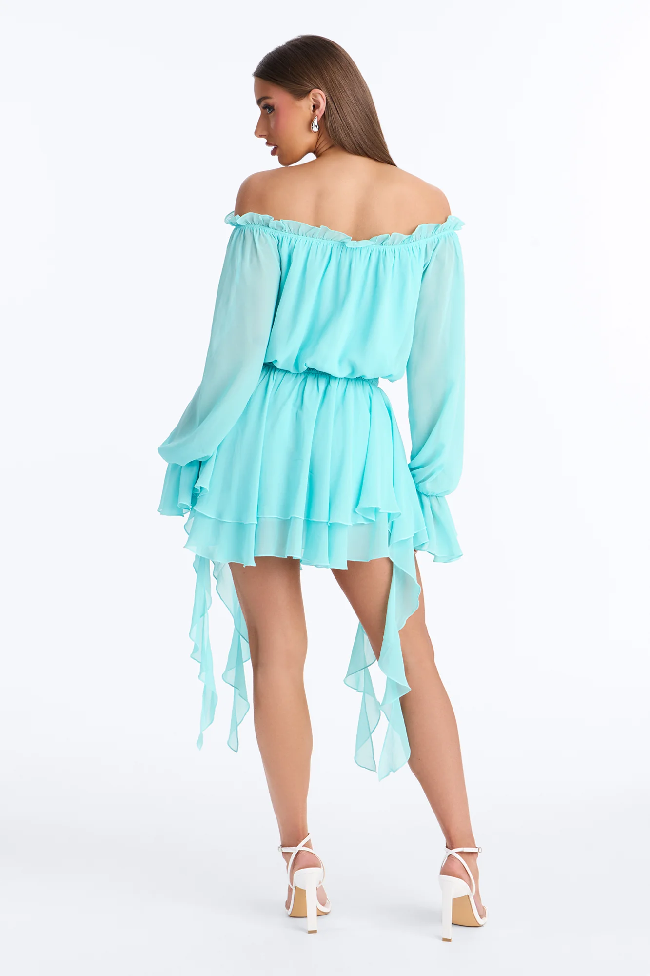 Paulina Ruffle Chiffon Mini Dress - Blue - Image 4