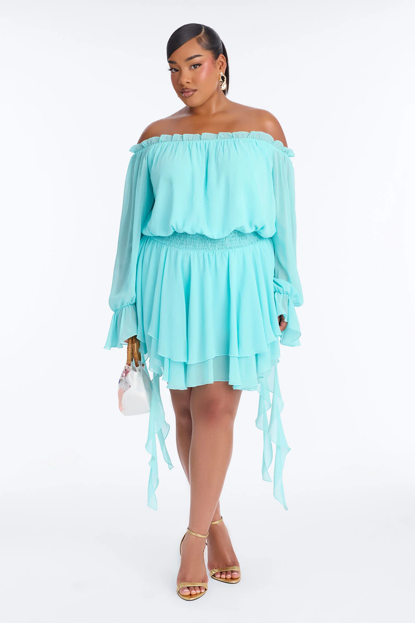 Paulina Ruffle Chiffon Mini Dress - Blue - Image 5