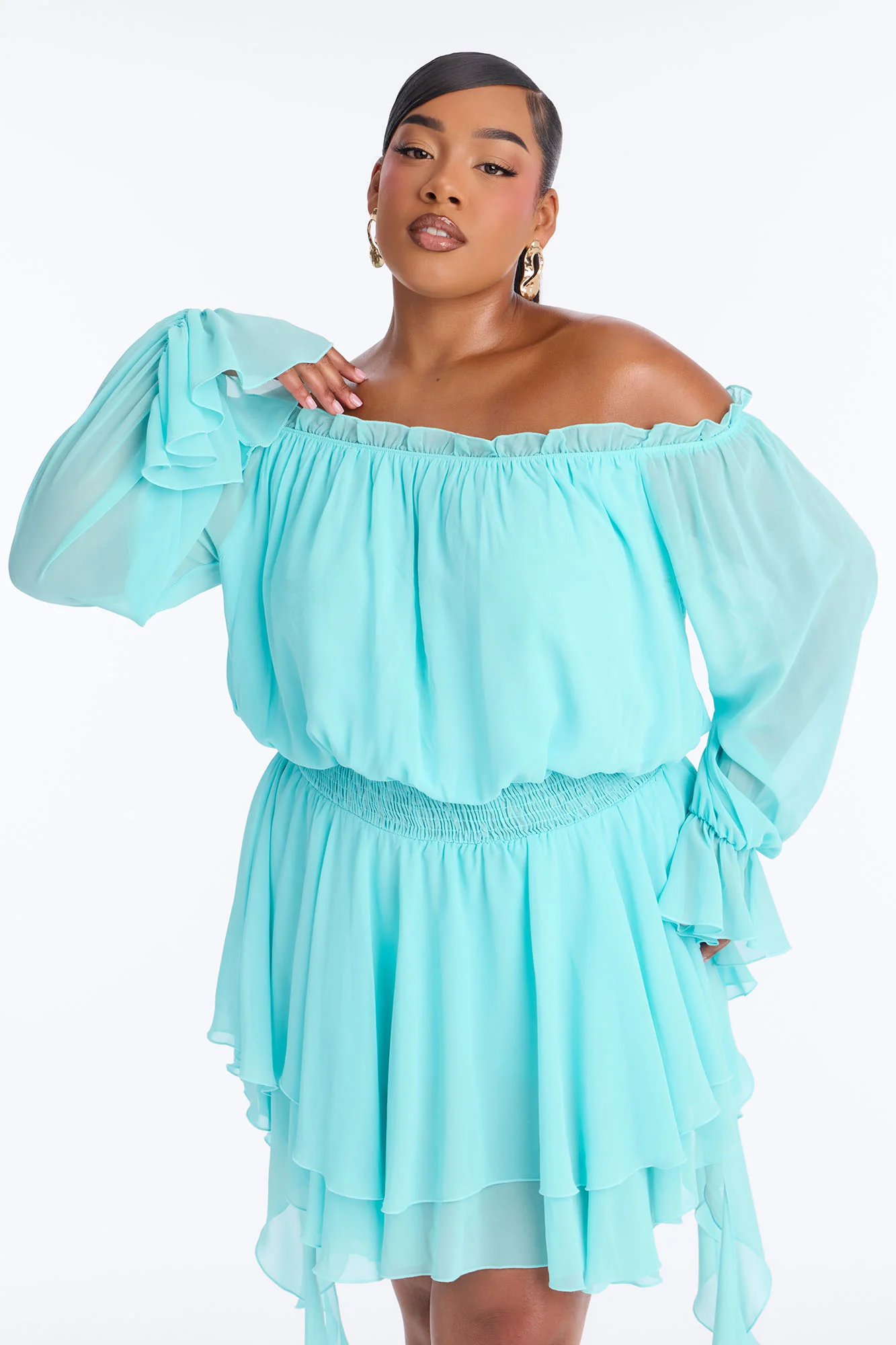 Paulina Ruffle Chiffon Mini Dress - Blue - Image 6