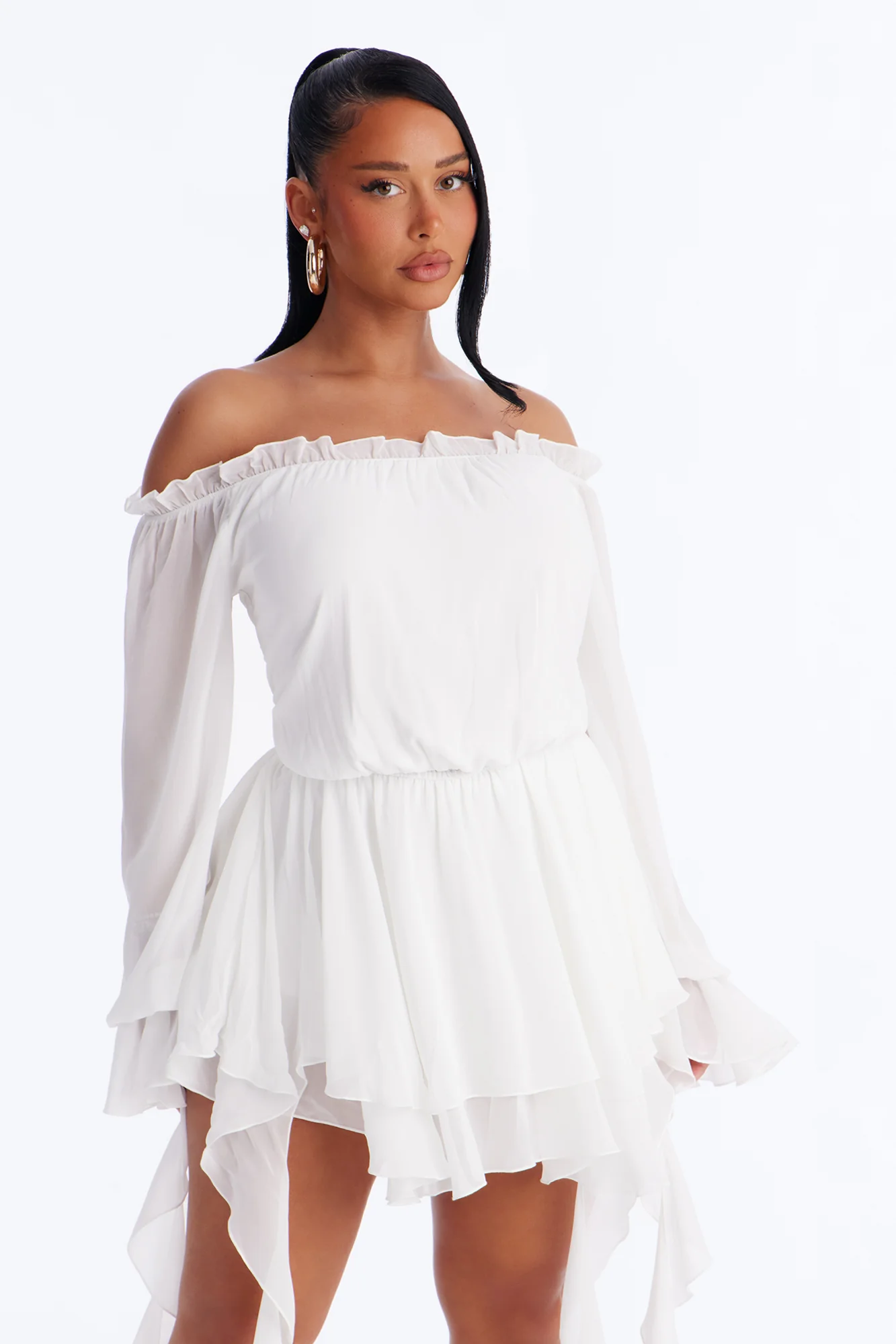 Paulina Ruffle Chiffon Mini Dress - White - Image 2