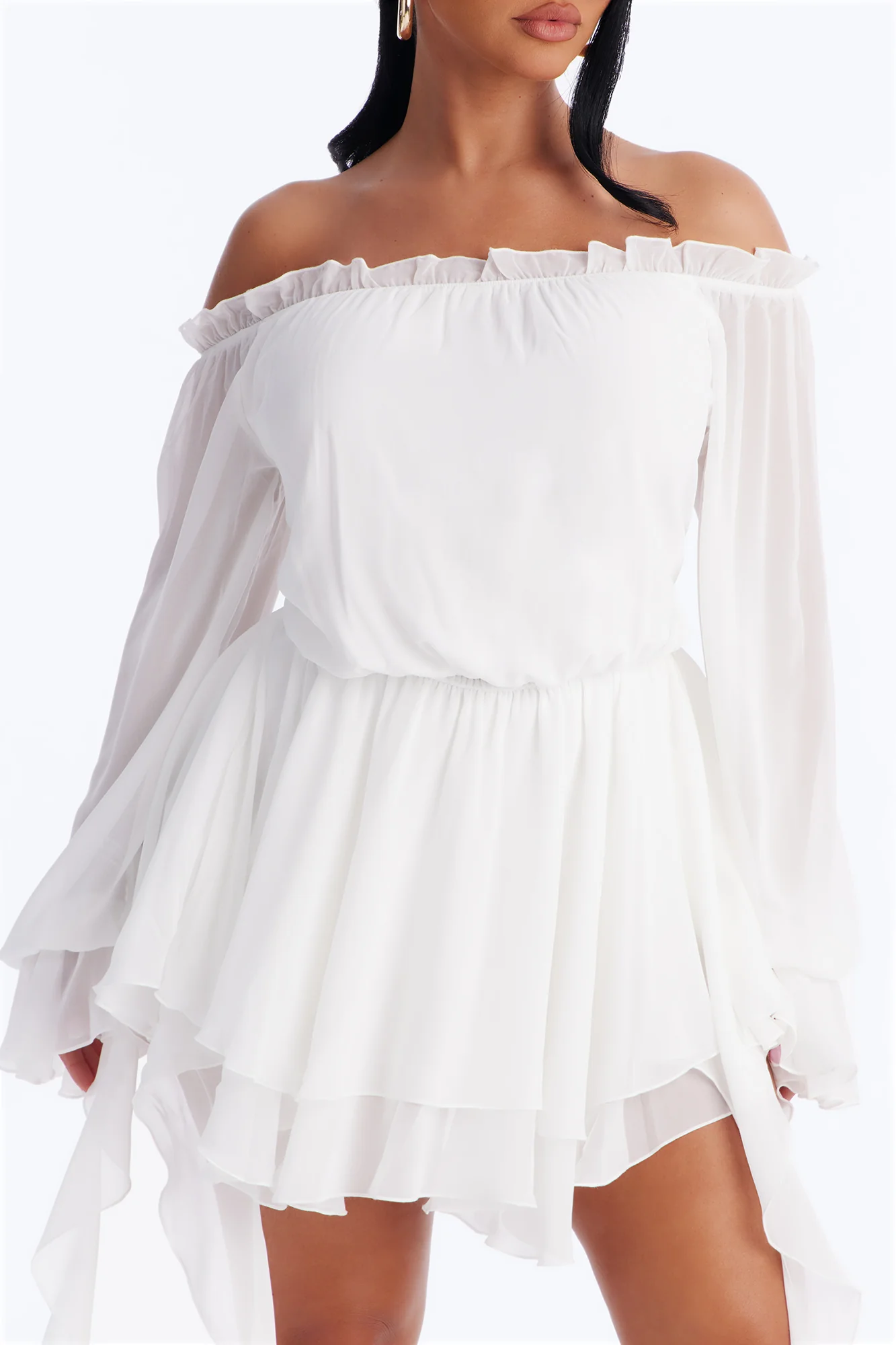 Paulina Ruffle Chiffon Mini Dress - White - Image 3