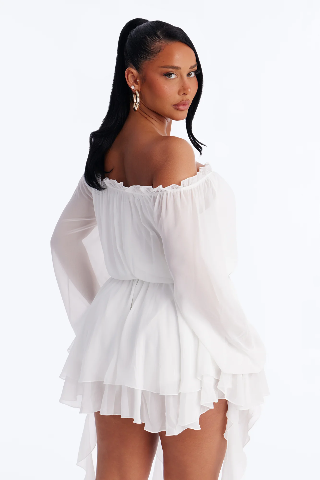 Paulina Ruffle Chiffon Mini Dress - White - Image 4
