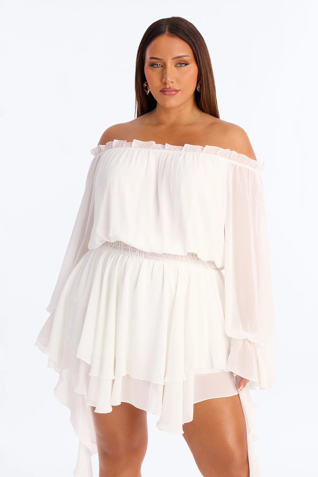 Paulina Ruffle Chiffon Mini Dress - White - Image 6