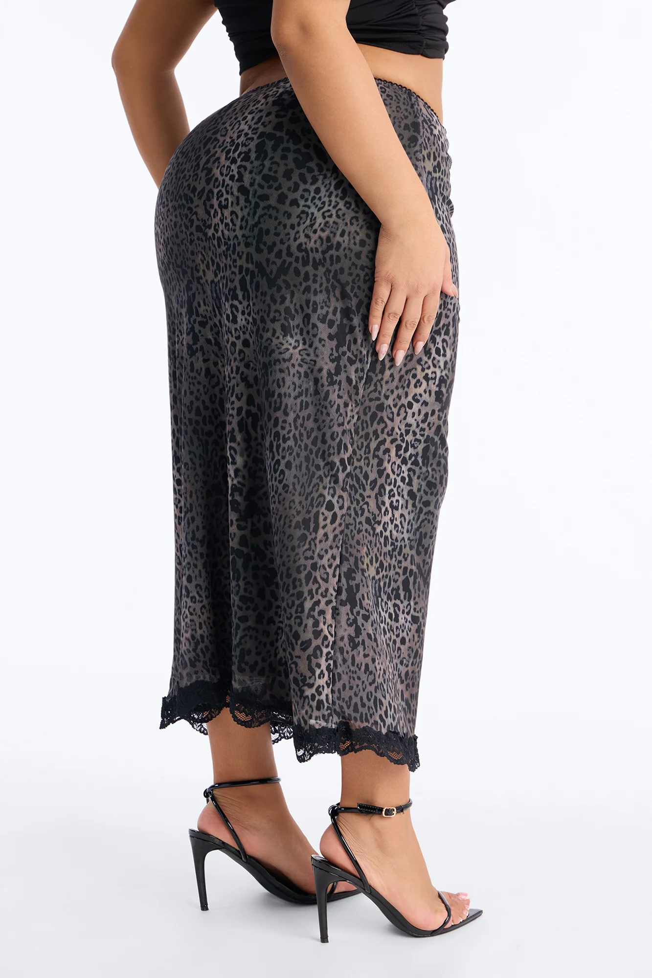 Pay No Mind Lace Trim Leopard Mesh Maxi - Leopard - Image 4
