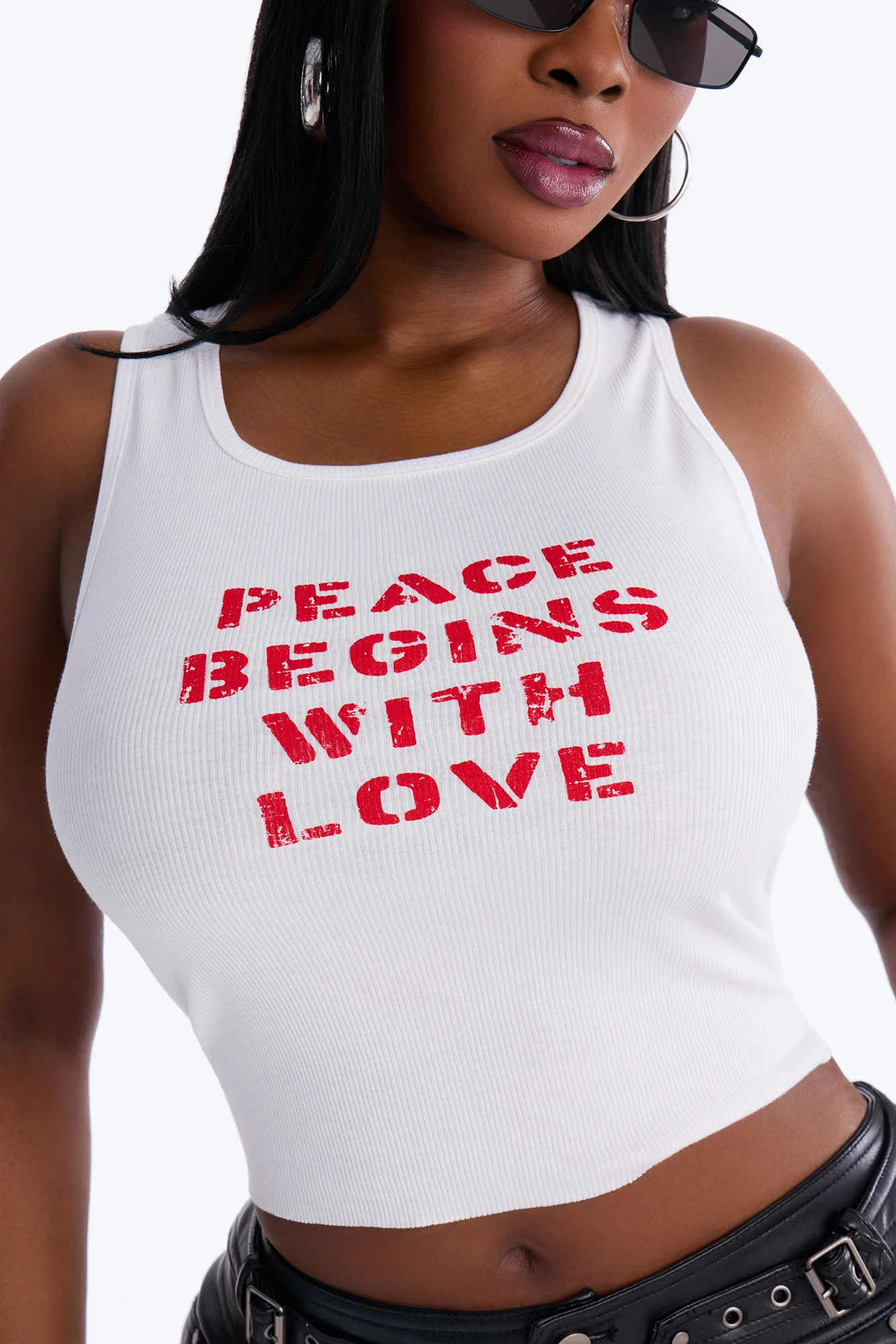 Peace Begins With Love Ribbed Tank Top - White - Image 7