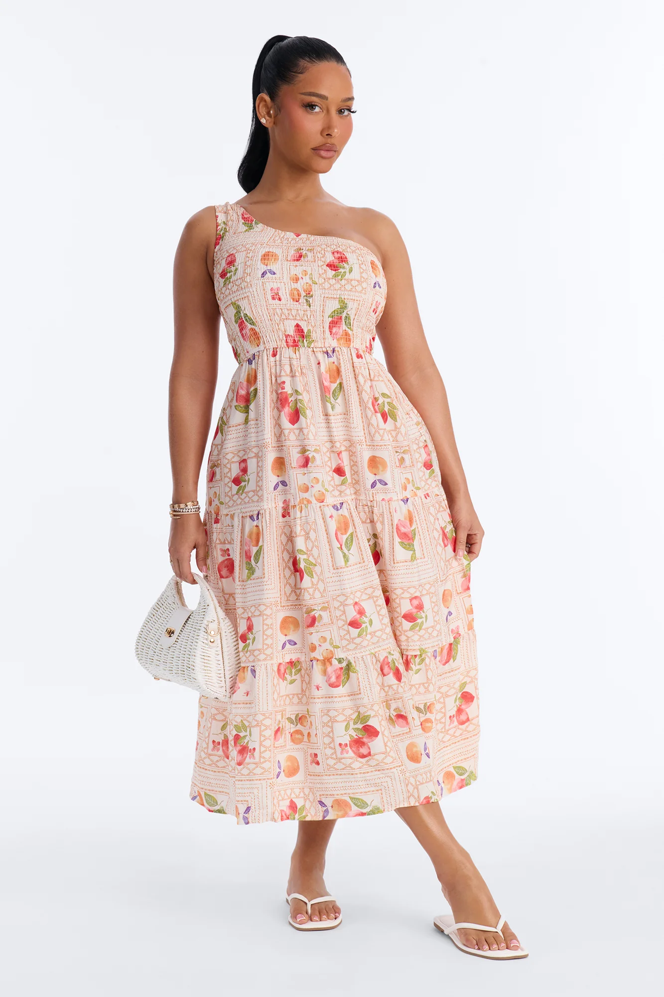Peachy Keen Print Midi Dress - Taupe/combo
