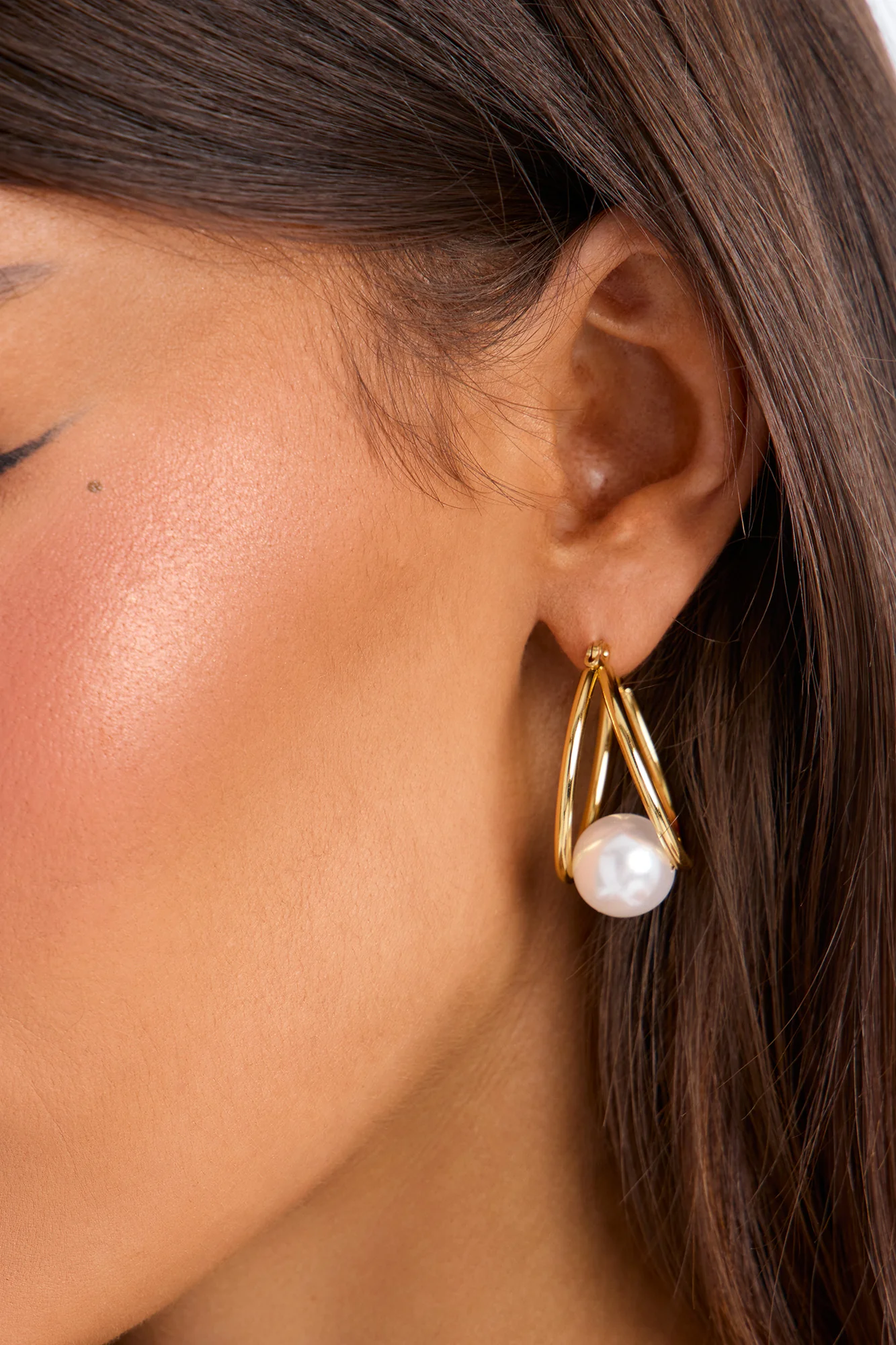 Pearl Drop Hoop Earrings - Gold