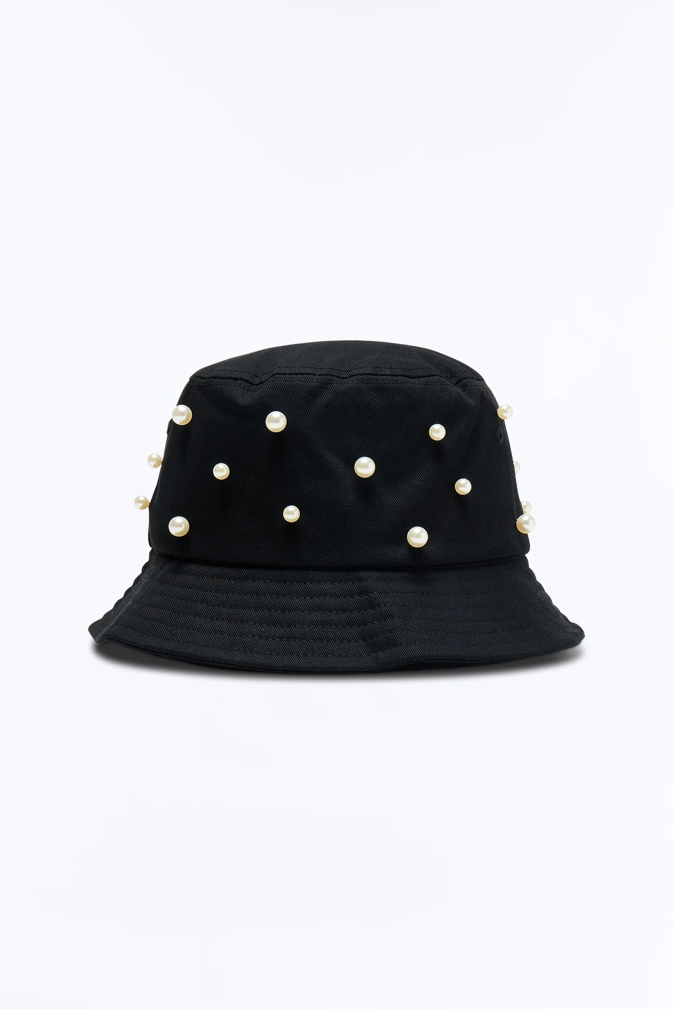 Pearl Embellished Cotton Bucket Hat - Black - Image 3