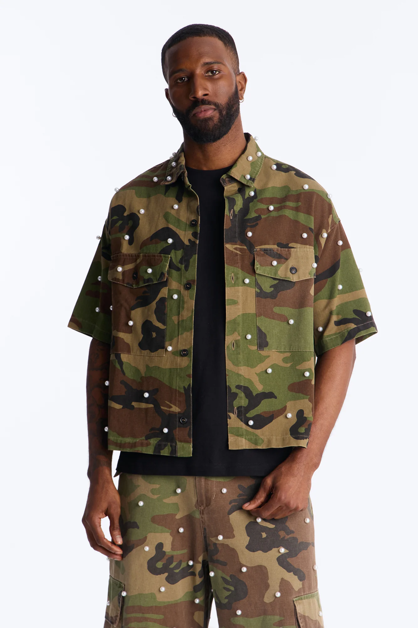 Pearl Still Wildin' Camo Short Sleeve Button Up - Green