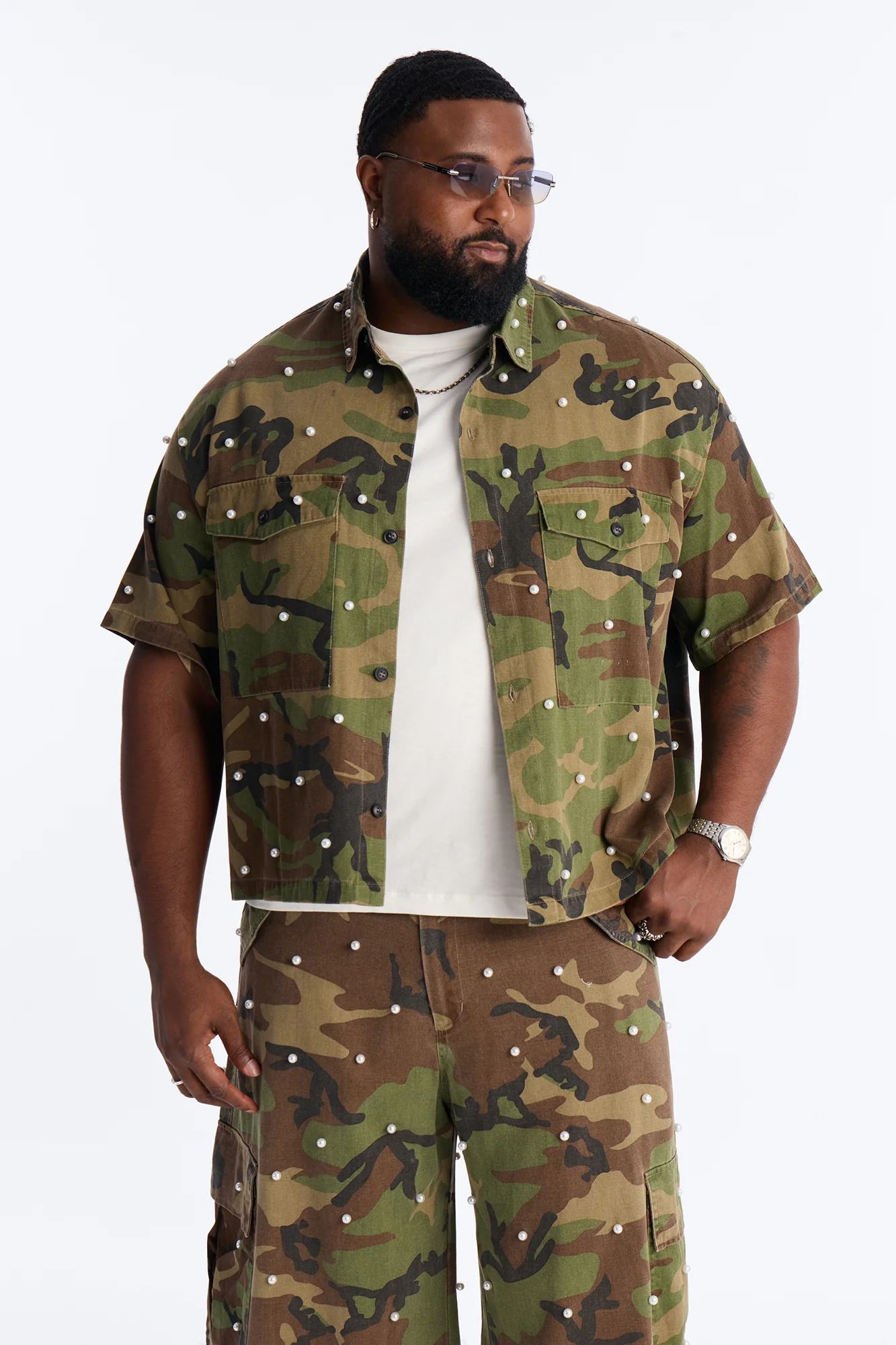 Pearl Still Wildin' Camo Short Sleeve Button Up - Green - Image 5