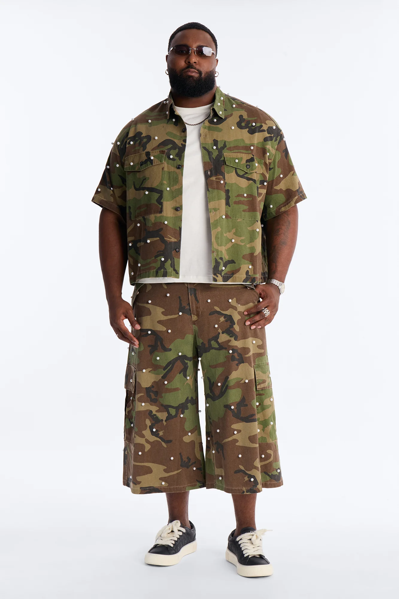 Pearl Still Wildin' Camo Short Sleeve Button Up - Green - Image 6