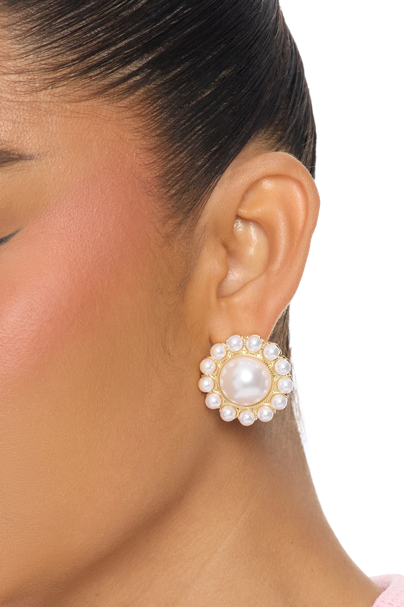 Pearly Moon Stud Earrings - Gold/combo