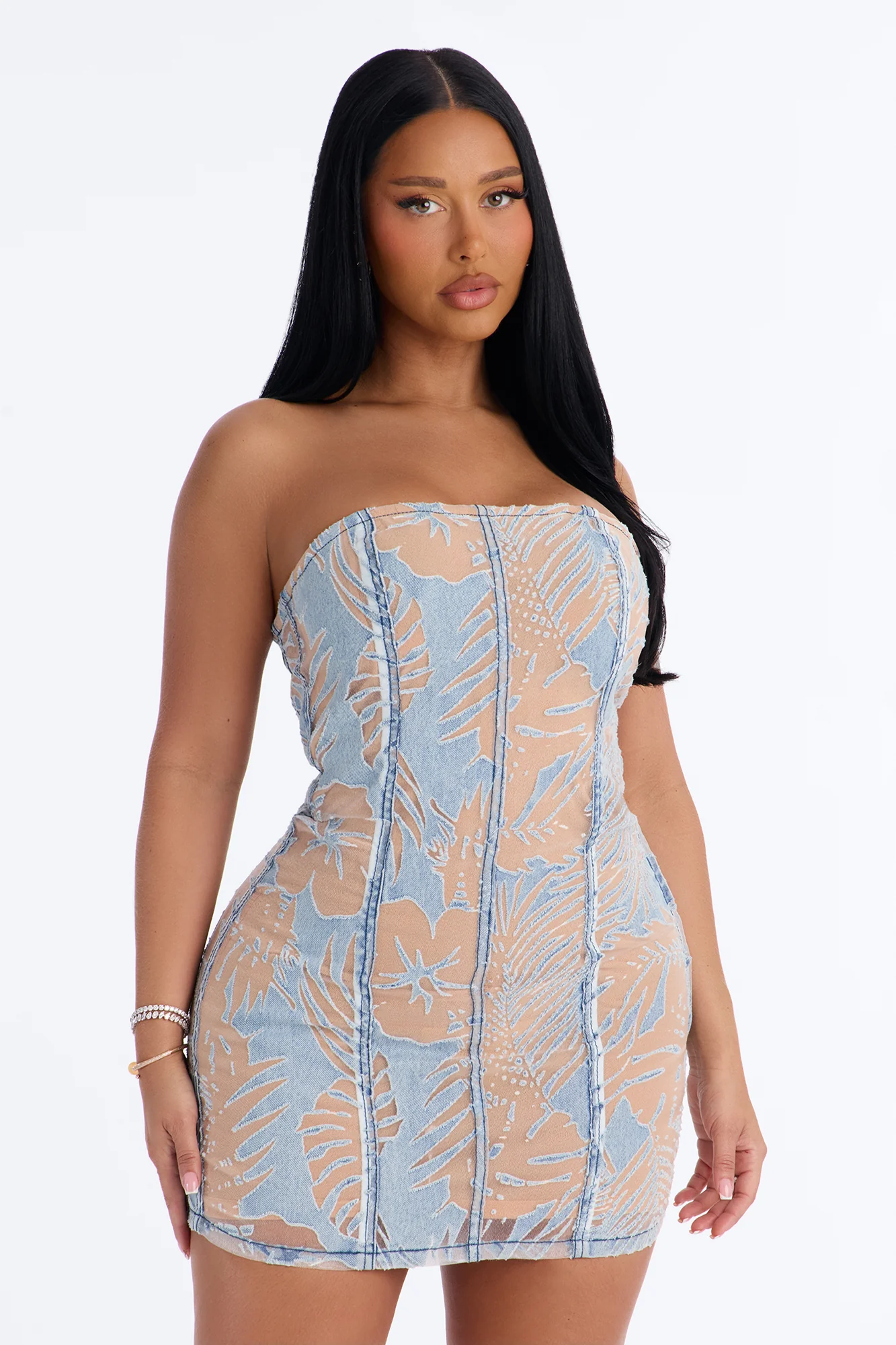 Peep Show Strapless Denim Micro Mini Dress - Blue - Image 2