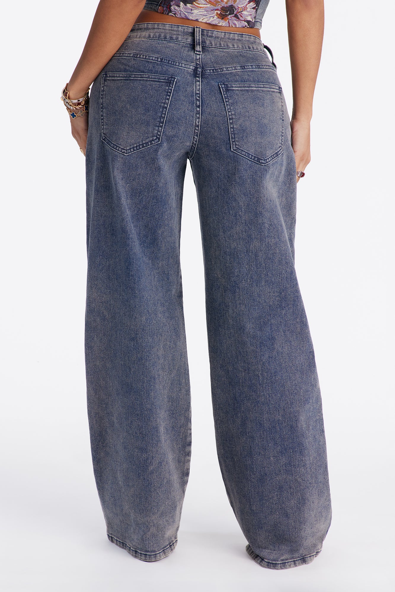 Pemberley Floral Jacquard Wide Leg Jeans - Purple - Image 4