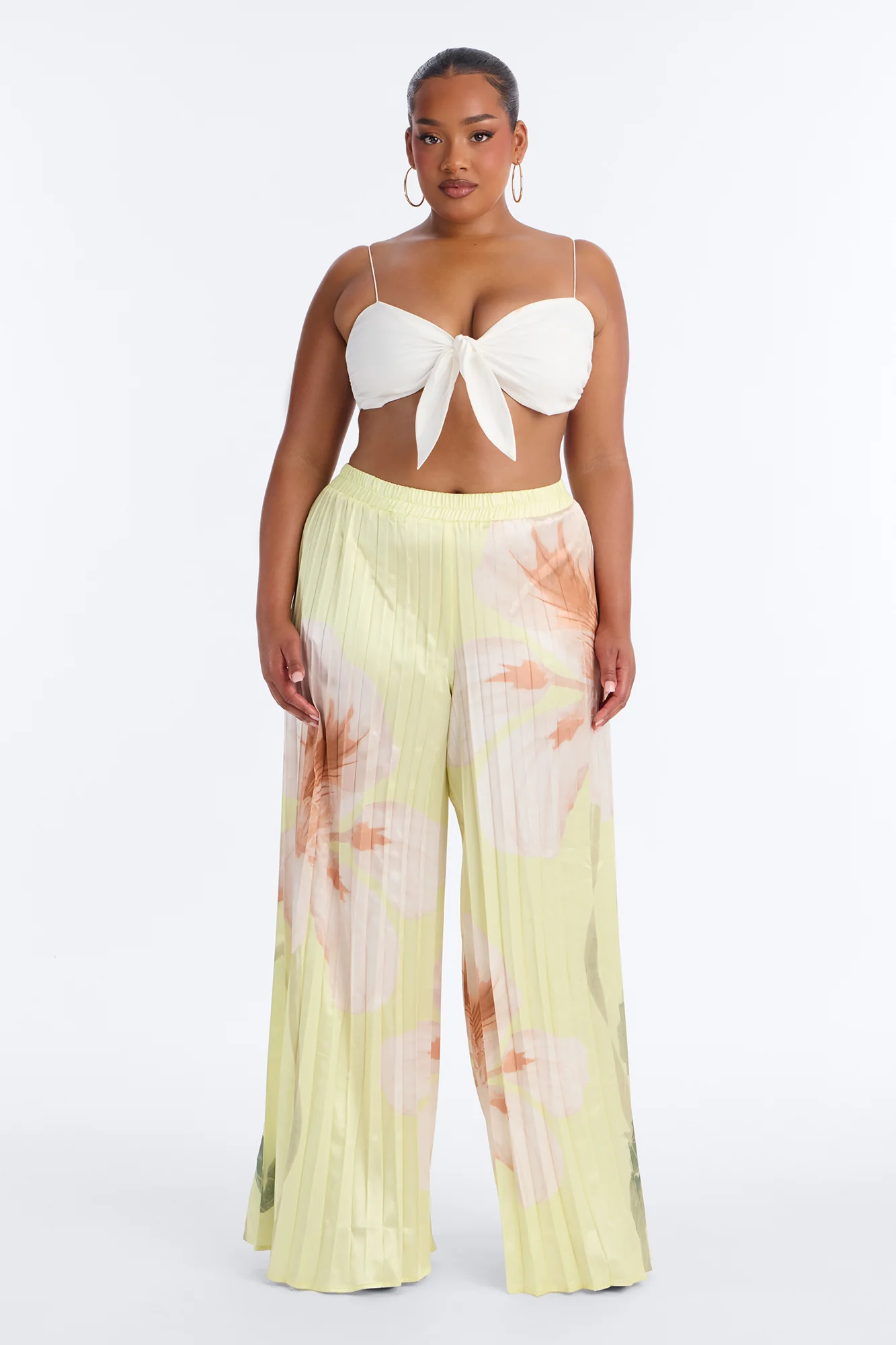 Penelope Plisse Satin Wide Leg Pant - Yellow/combo - Image 5