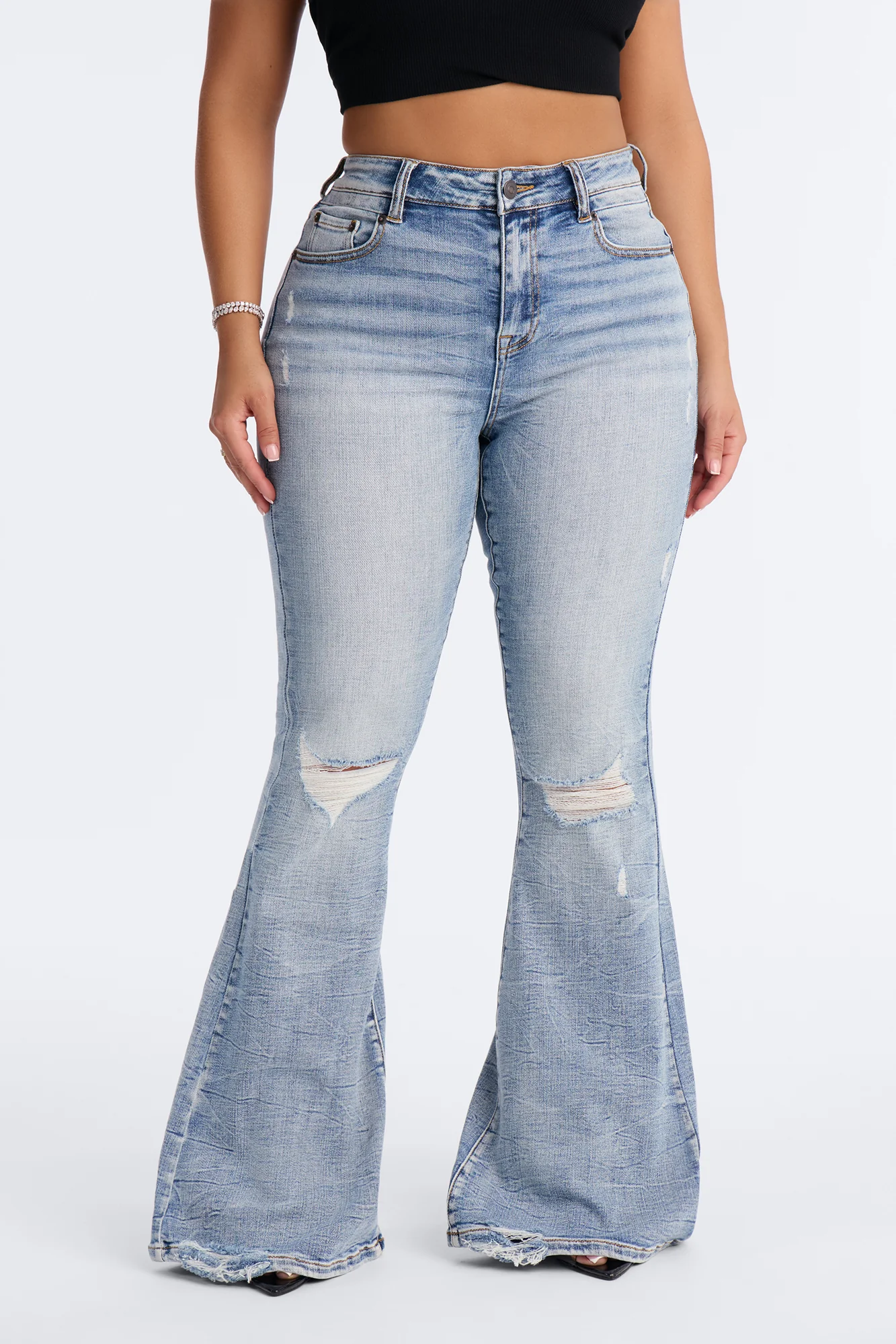 Penelope Premium Ripped Flare Jeans - Light Wash - Image 2