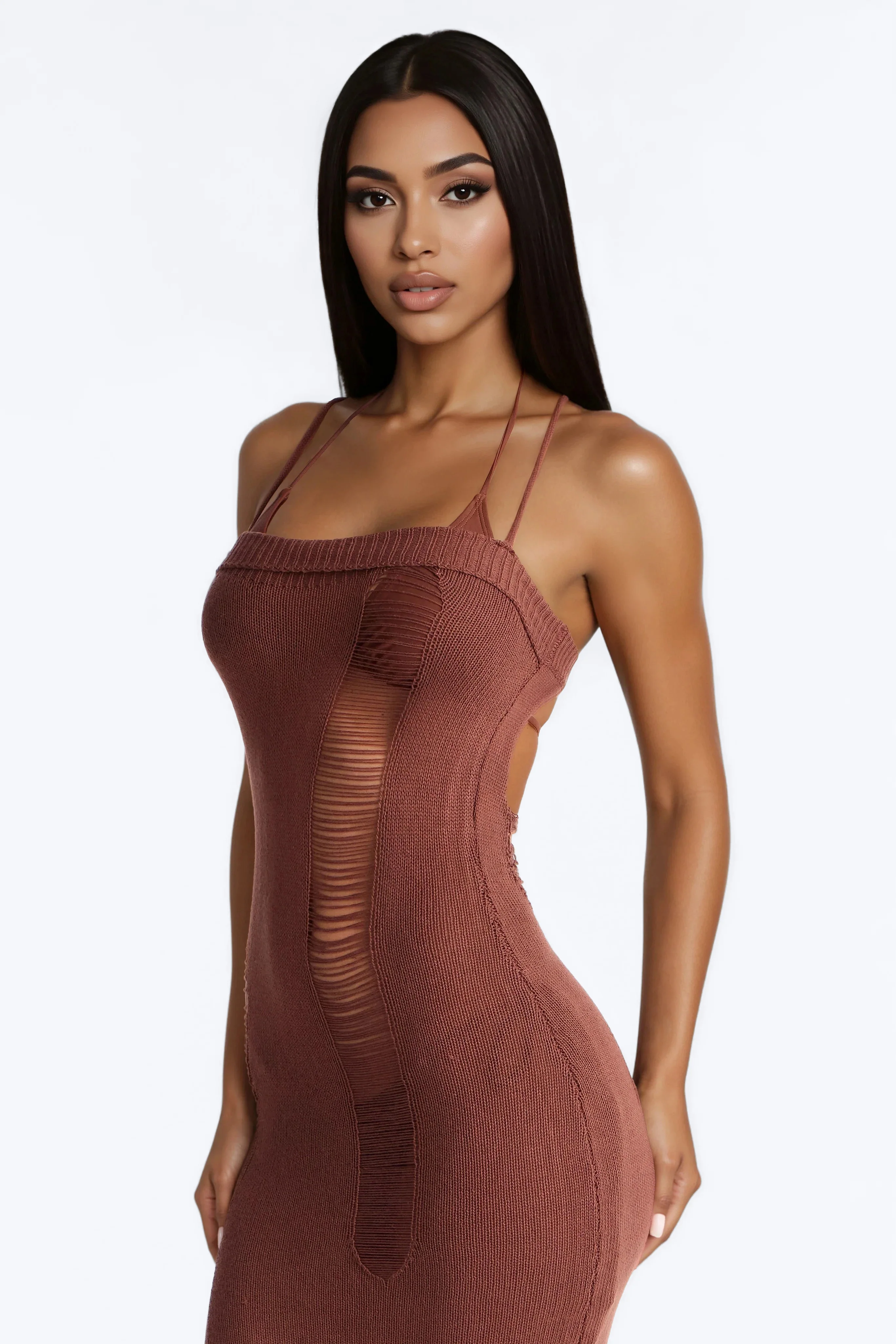 Penny Crochet Swim Cover Up Maxi Dress - Chocolate - Image 2