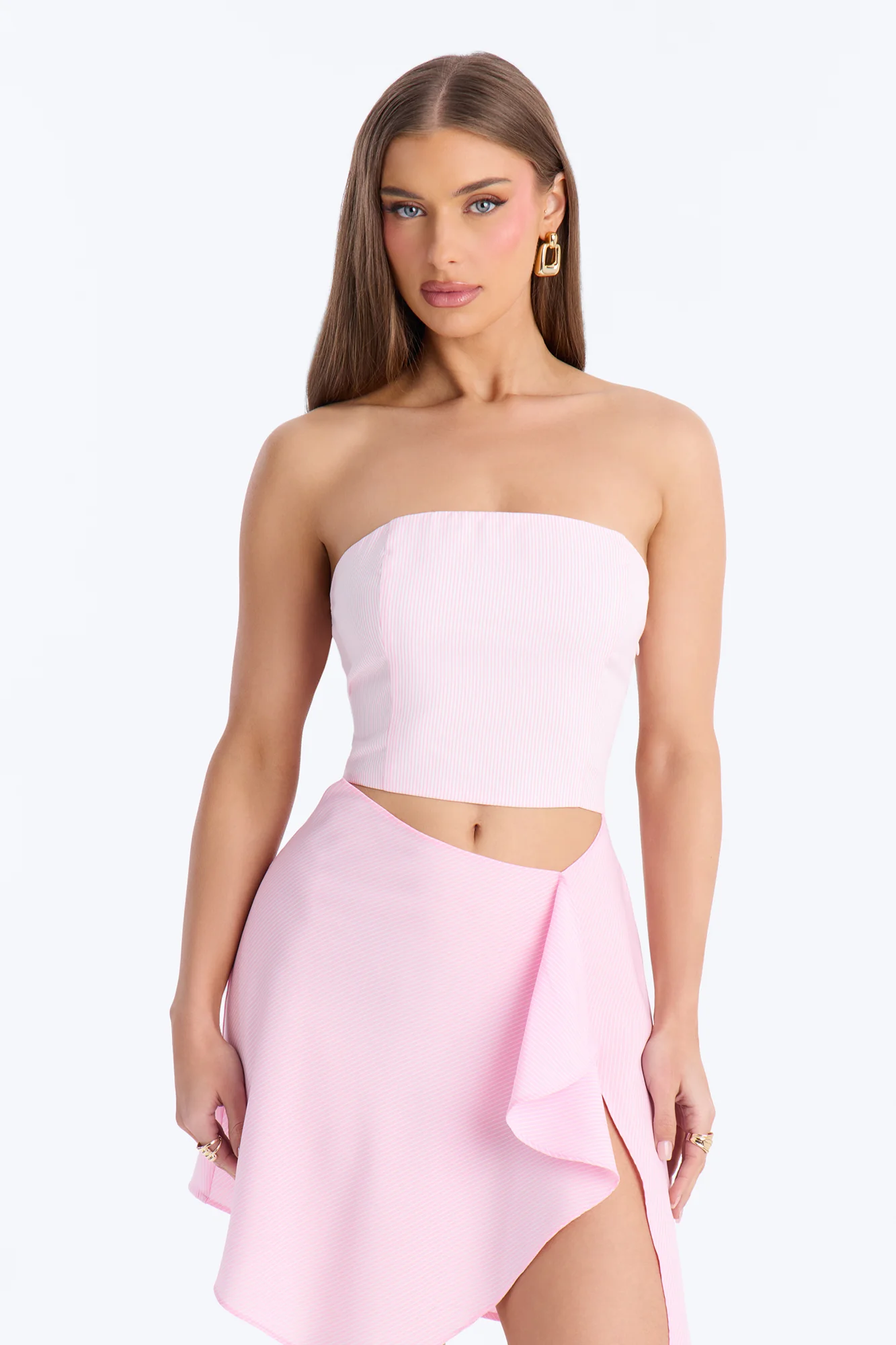 Penny Pinstripe Strapless Mini Dress - Pink - Image 2